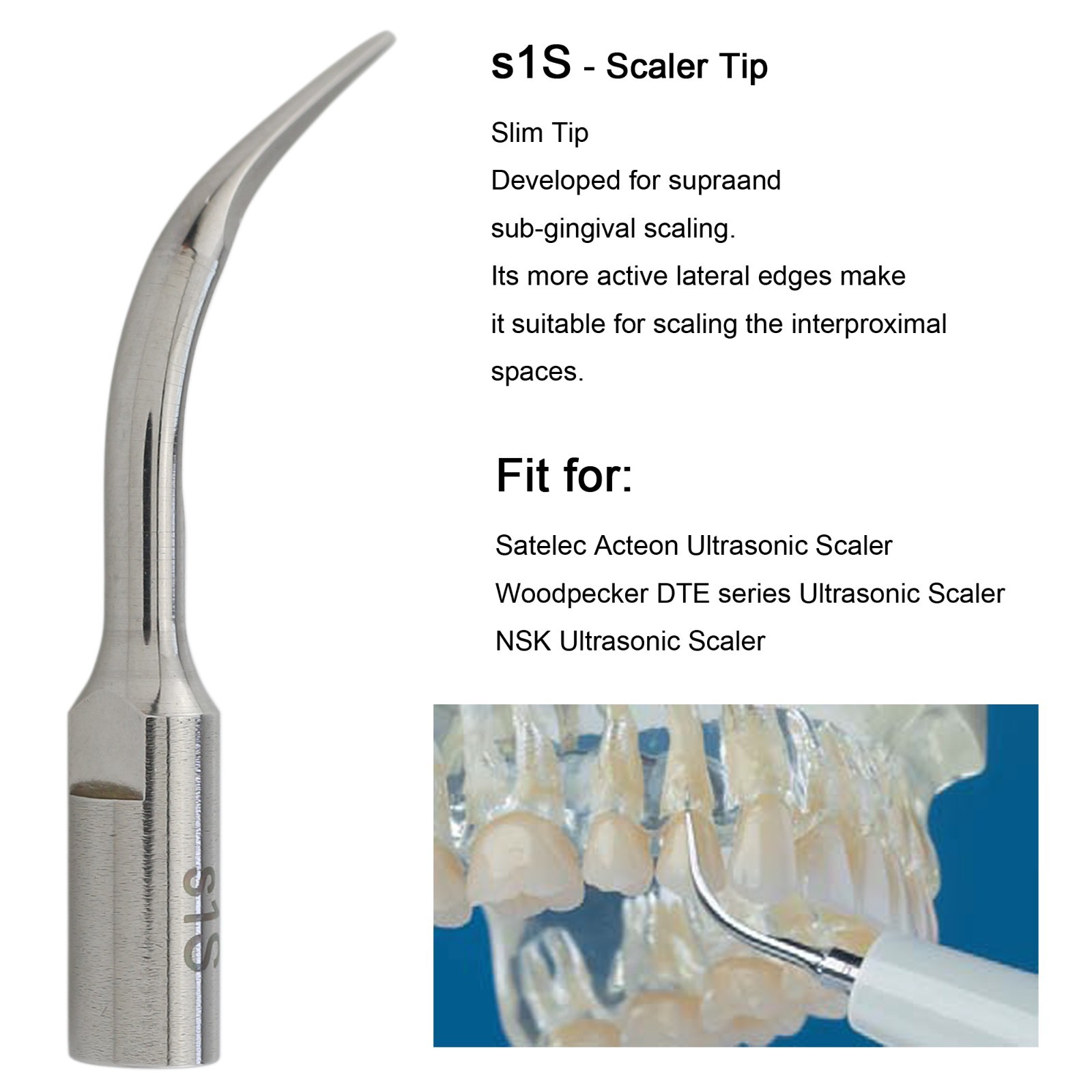 10 Dental Ultrasonic Piezo Scaler Tips 1S Scaling Tip For Satelec ACTEON Newtron
