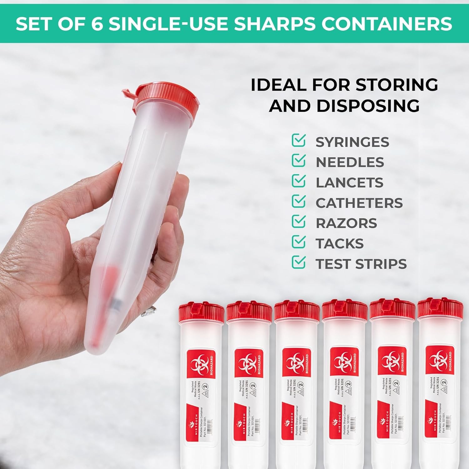 Single Use Portable Sharps Container for Needles Syringes Medical Disposal