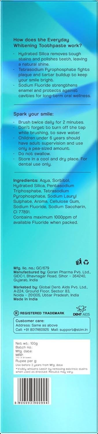 STIM Spark Everyday Whitening Toothpaste Whiter teeth from day 5 PACK OF 1PC