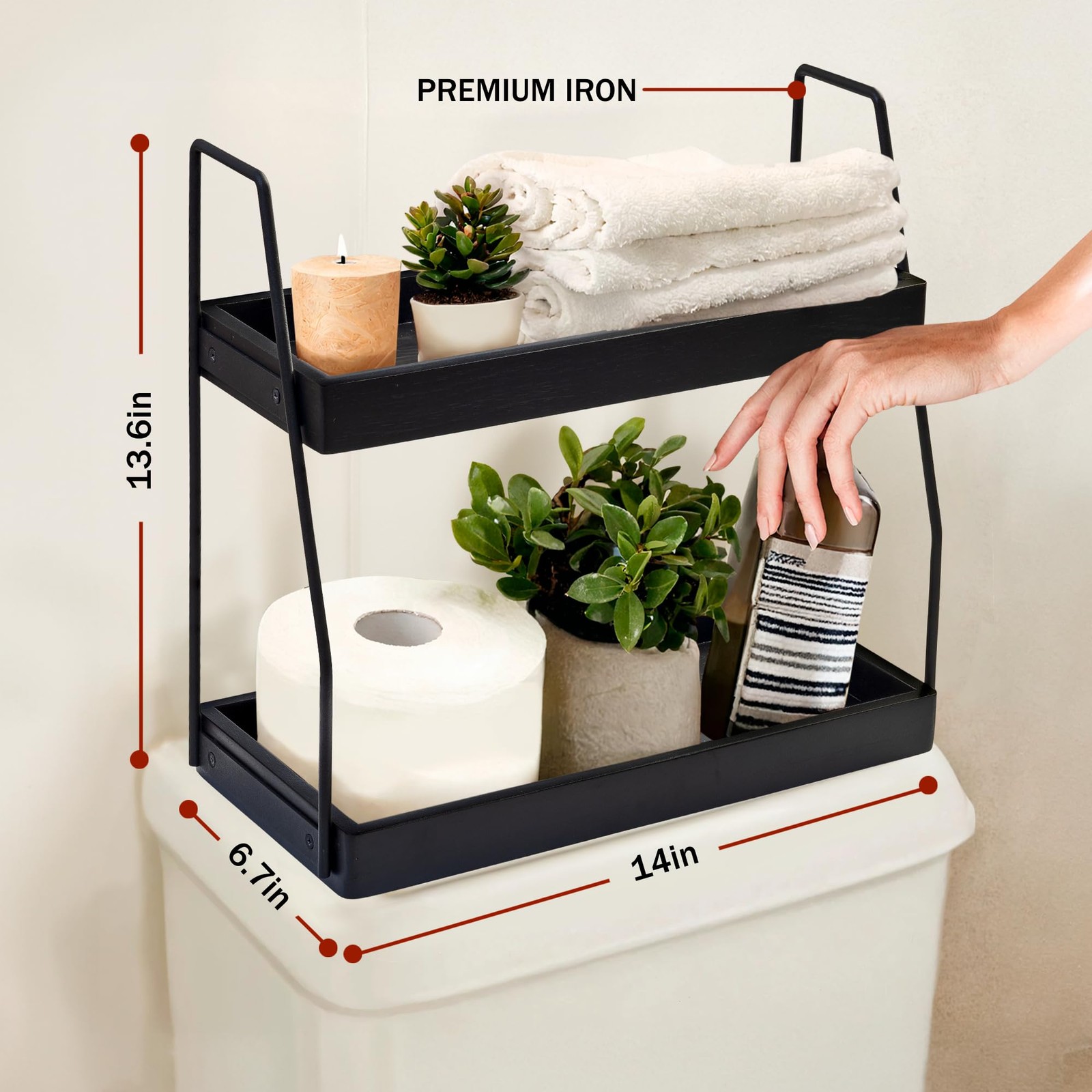 Acacia 2-Tier Wood Bathroom Countertop Organizer Shelf 13.6x14x6.7″