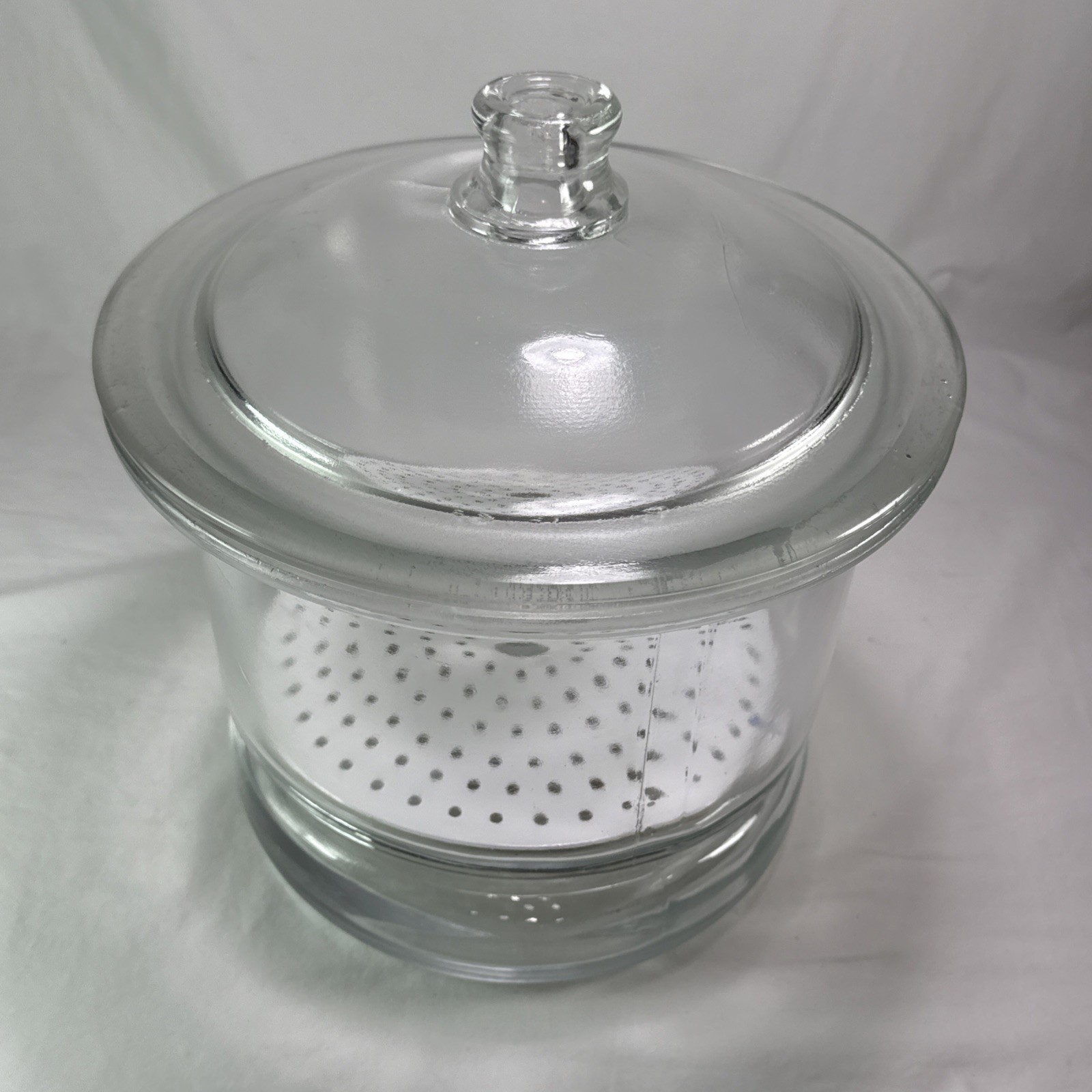 vintage Large glass desiccator jar greased rim coors porcelain plate 12”X 9” HTF