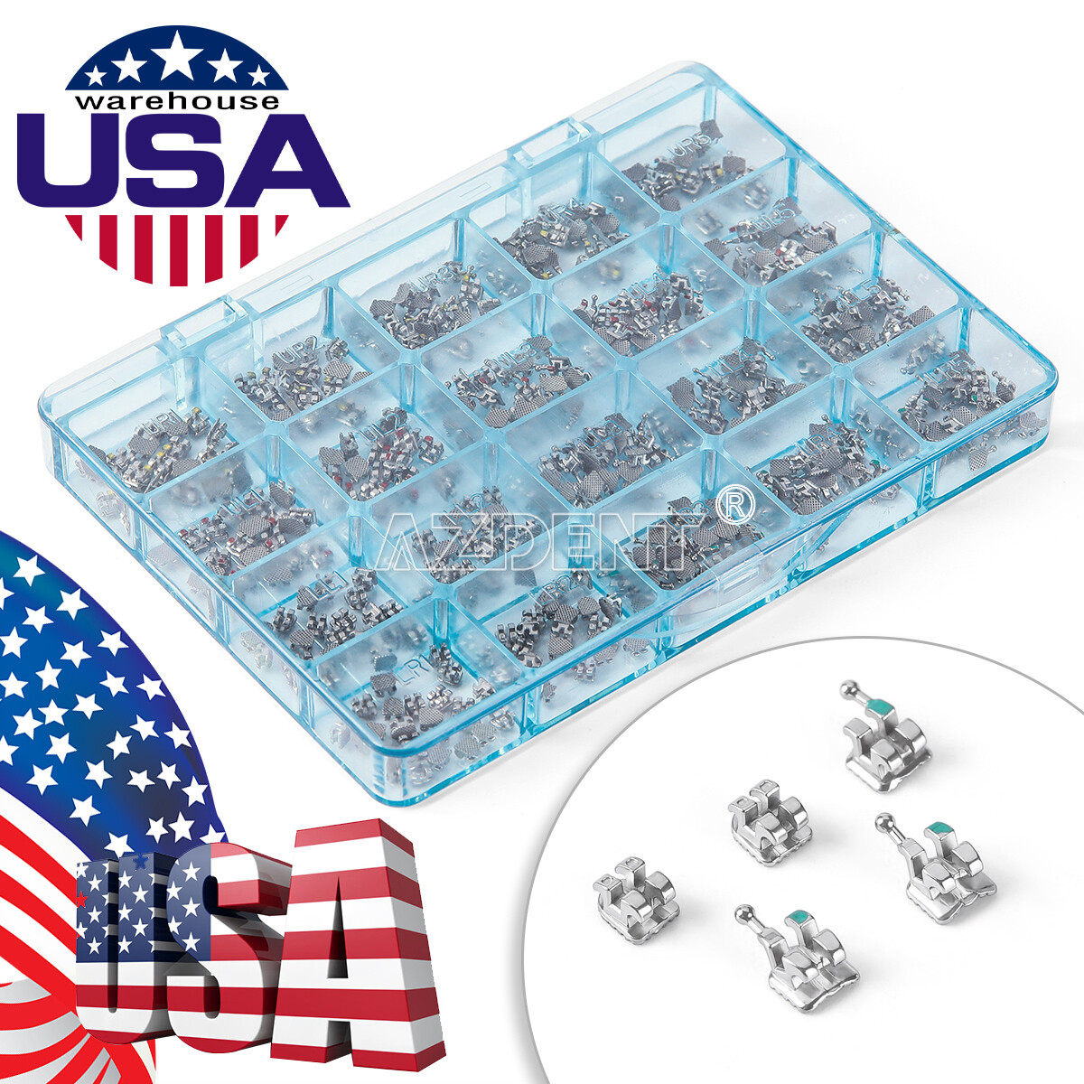 AZDENT Dental Orthodontic MIM Monoblock Brackets Braces Mini Roth/MBT 345 Hooks