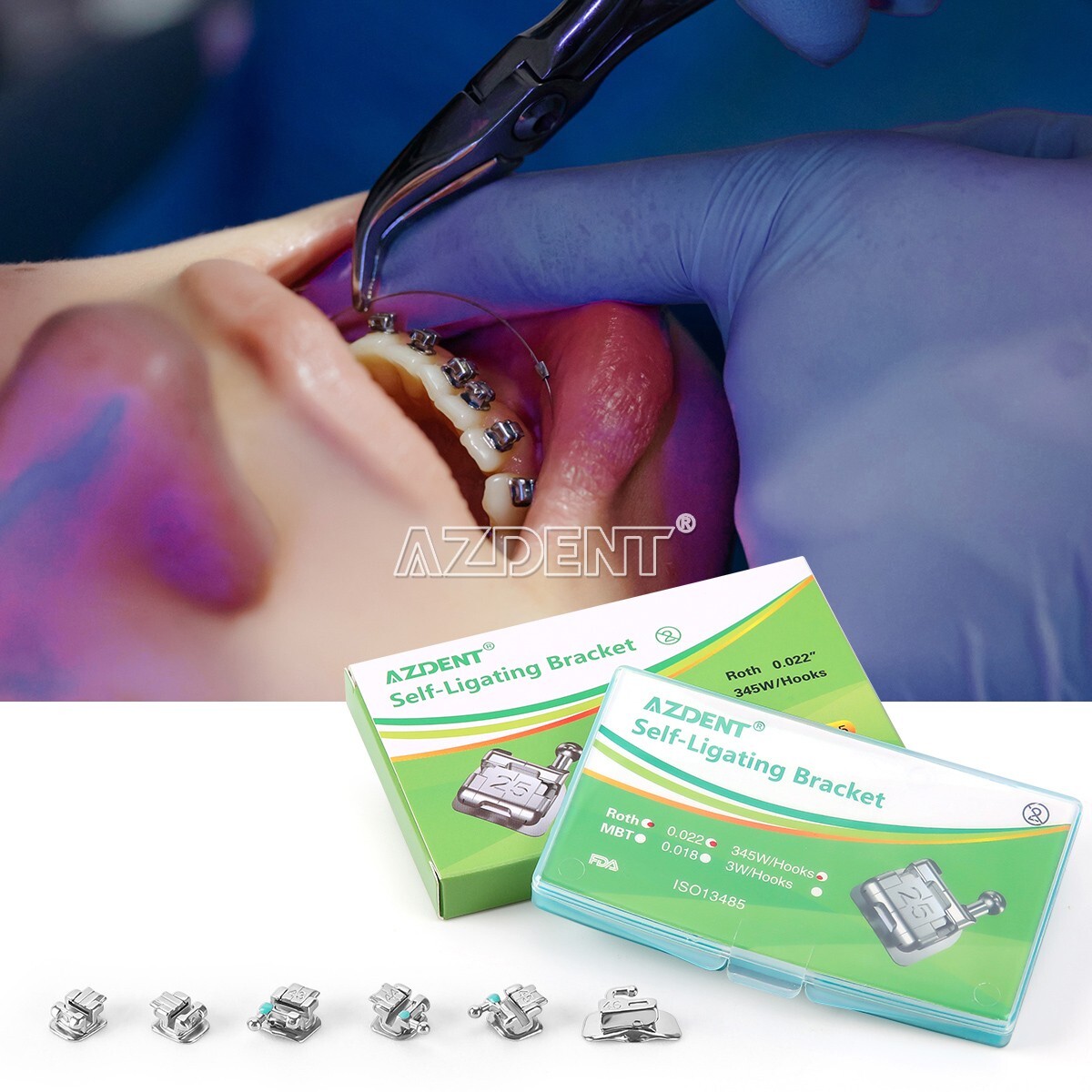 10XDental Orthodontic Self-Ligating Brackets Brace Metal Mini Roth.022 Hooks 345