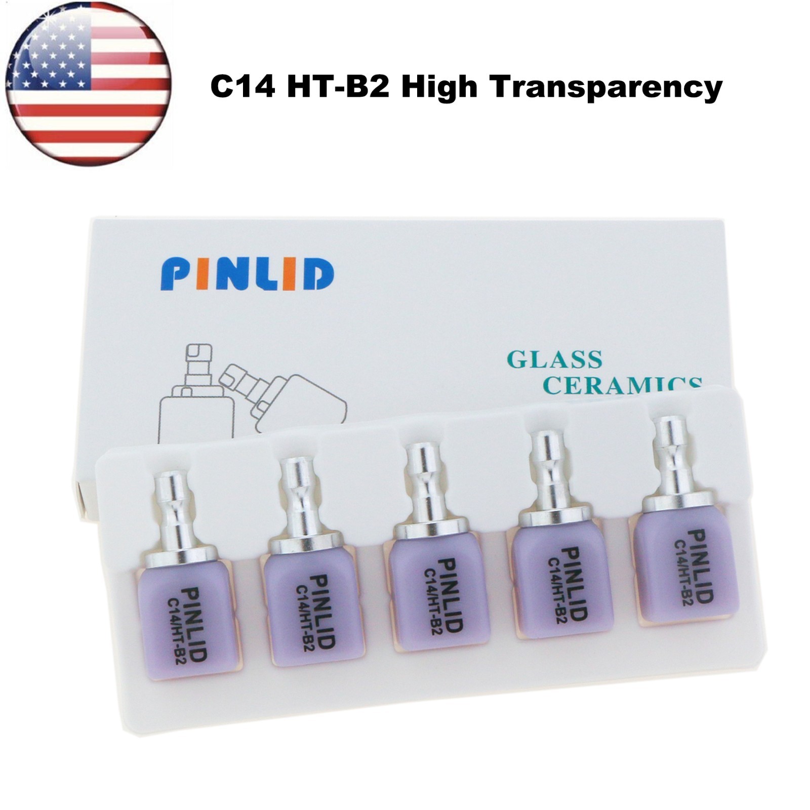 US 5Pcs/Box Dental C14 HT Glass Ceramic Lithium Dislicate Blocks Cerec CAD CAM