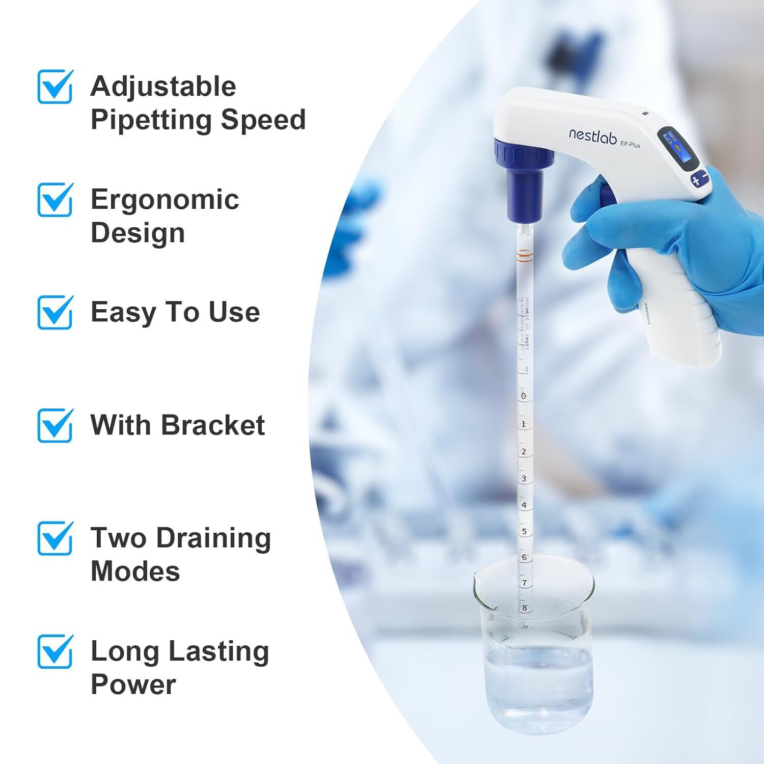 Lab Electric Pipette Controller 0.1-100ml Digital LCD Adjustable Pump 100‑240V