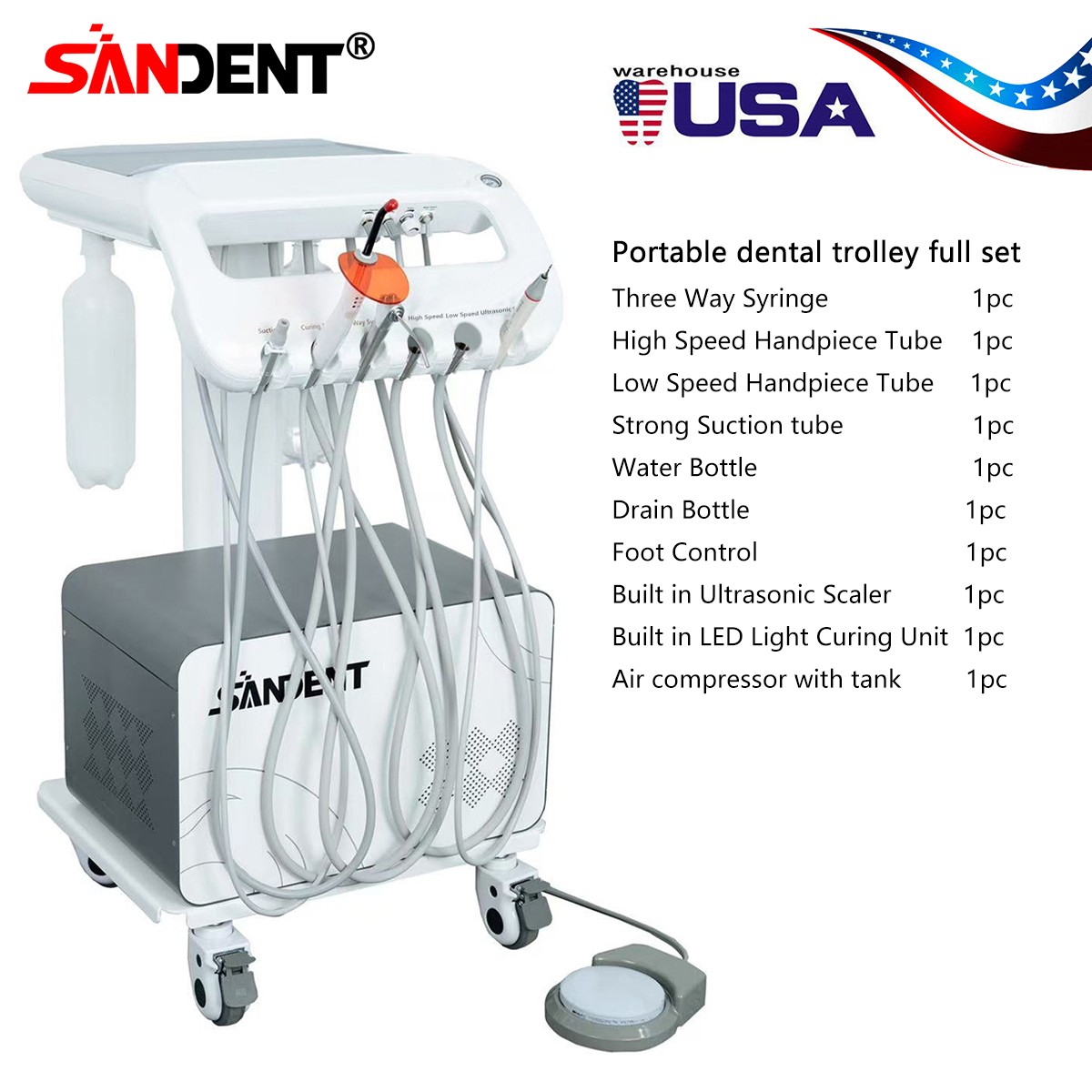 Portable Dental Delivery Unit Air Compressor Suction System 4H Light Scaler