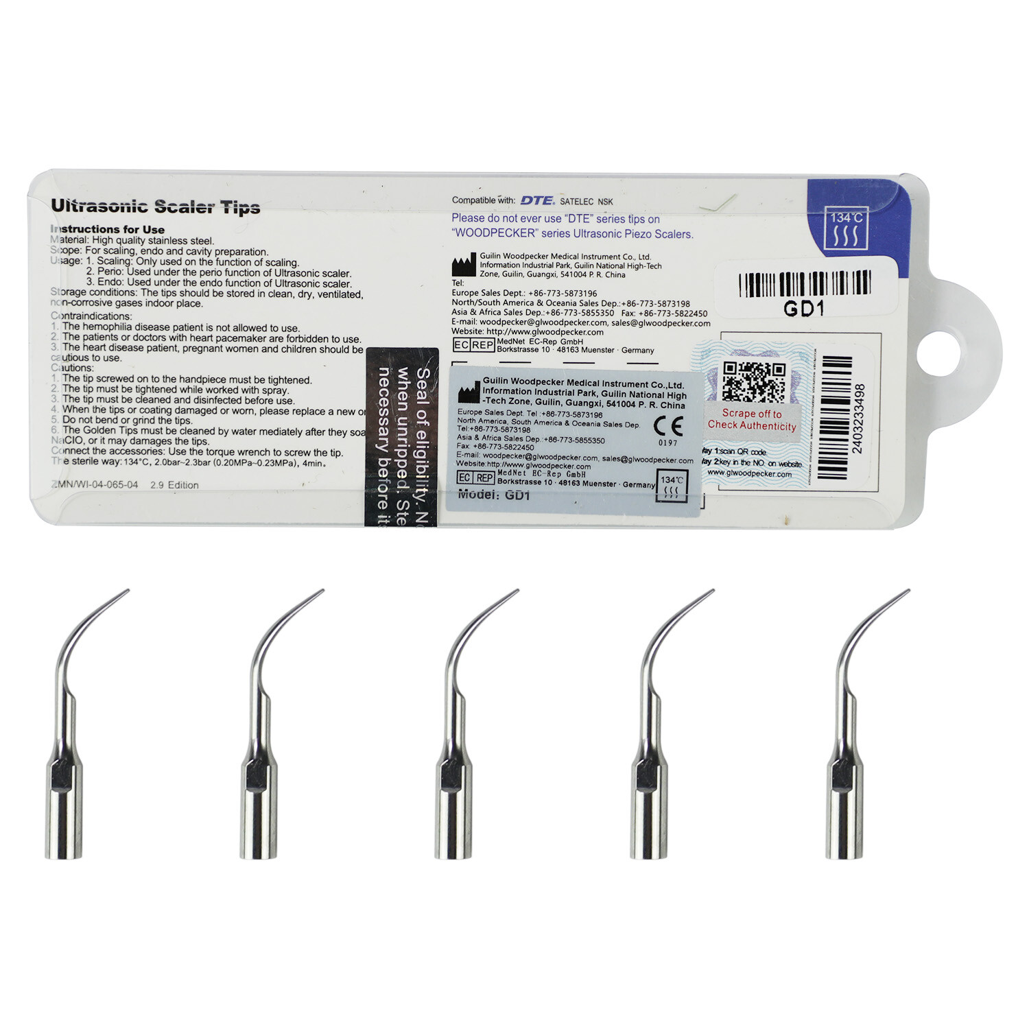 Woodpecker DTE Ultrasonic Scaler Tips ED GD PD FOR DTE NSK Satelc Scaler Tips
