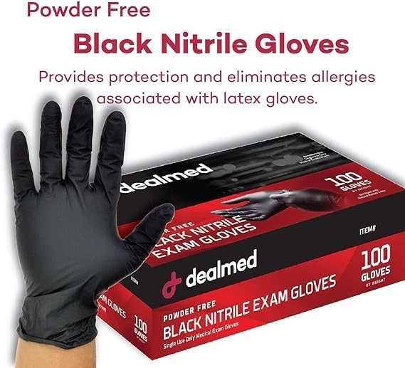 Dealmed Black Nitrile Exam Gloves Disposable Medical First Aid Multi-Purpose