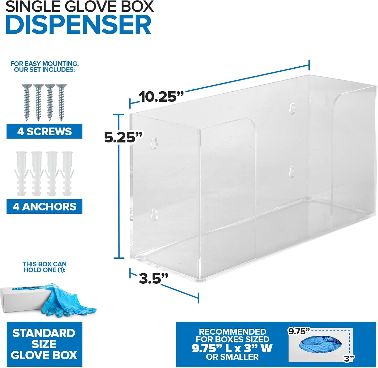 Acrylic Single Gloves Dispenser, Tissue Box Shelf, Glove Holder Wall Mount, f…