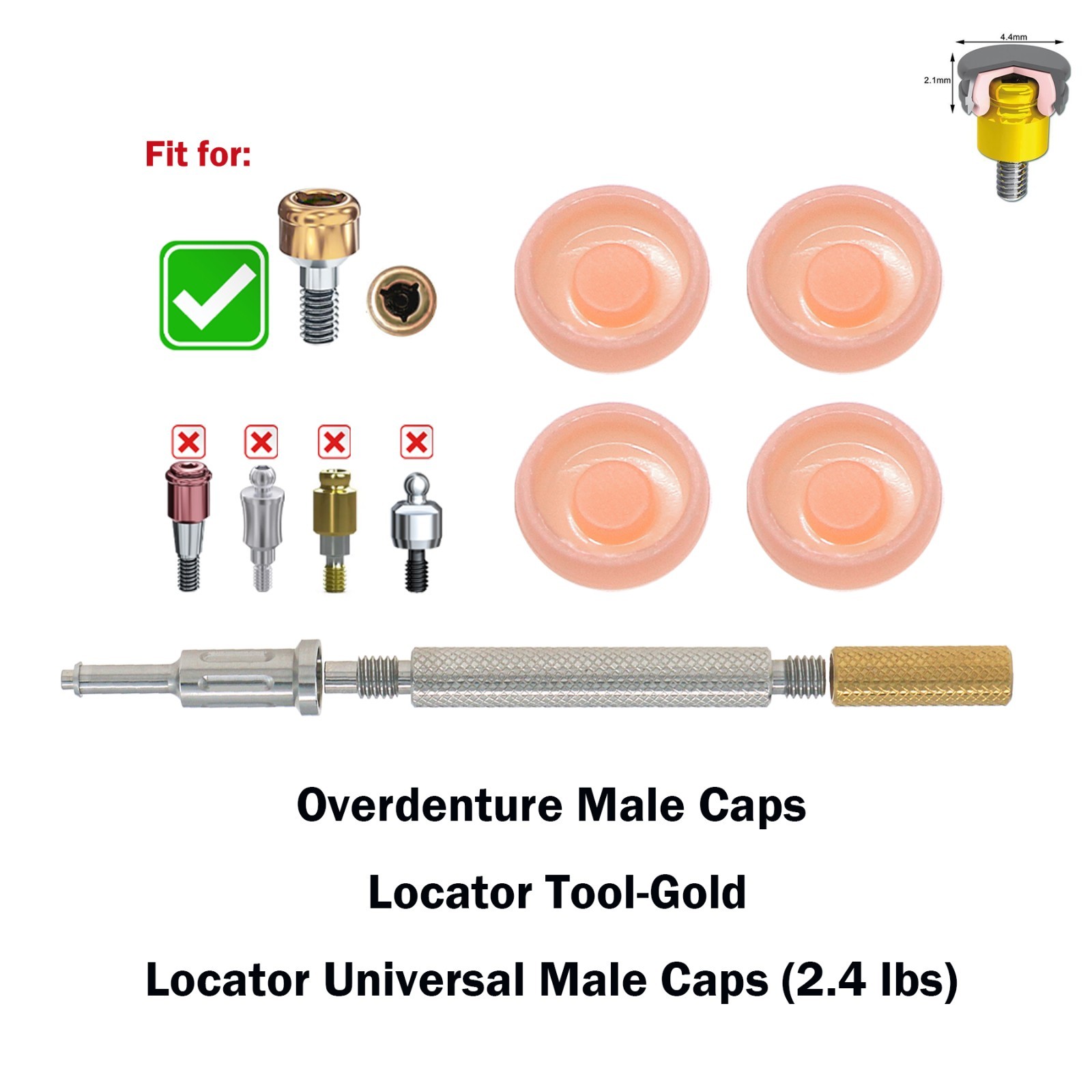 US For Zimmer Dental Locator Attachment Abutment & Male Cap Tool PAØ3.5mm 5mm GH