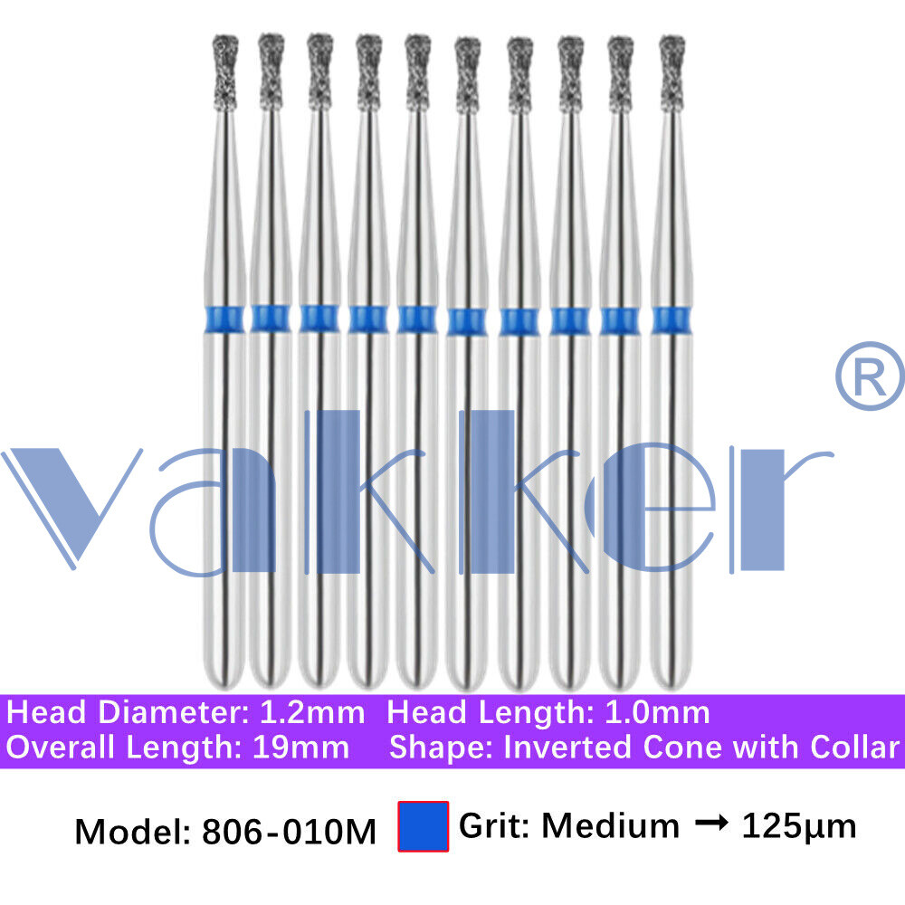 Vakker 10pc Dental Diamond Burs Inverted Cone & Amalgam Buster Handpiece Bur