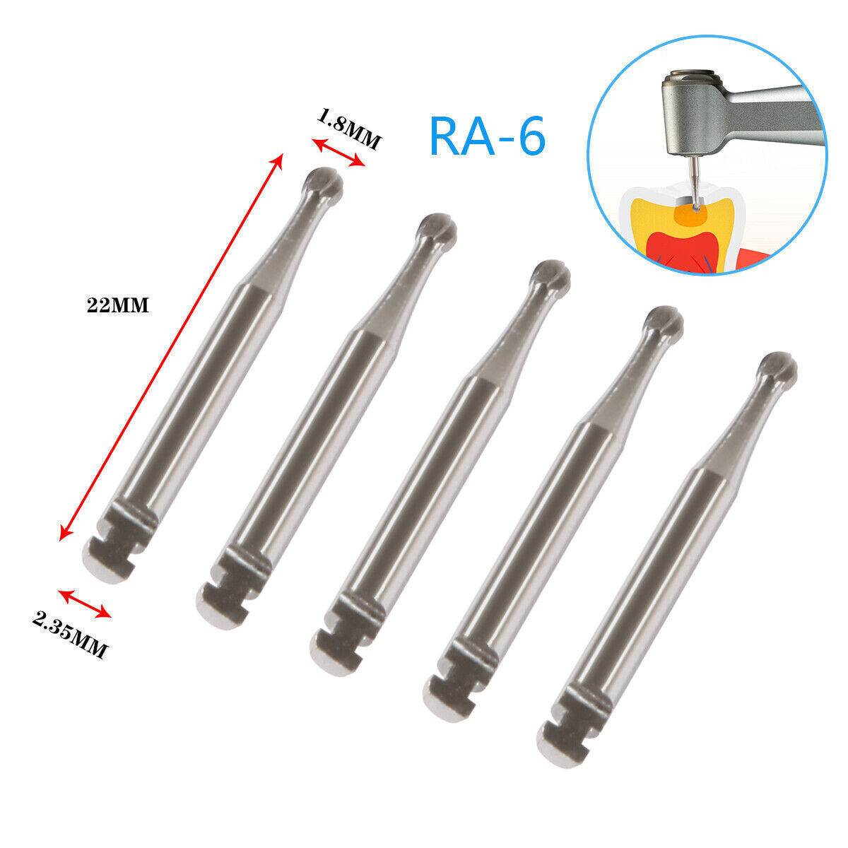 5Pcs Dental Carbide Bur Round f/ Slow Speed Latch Type RA#1-#8 Burs Contra Angle