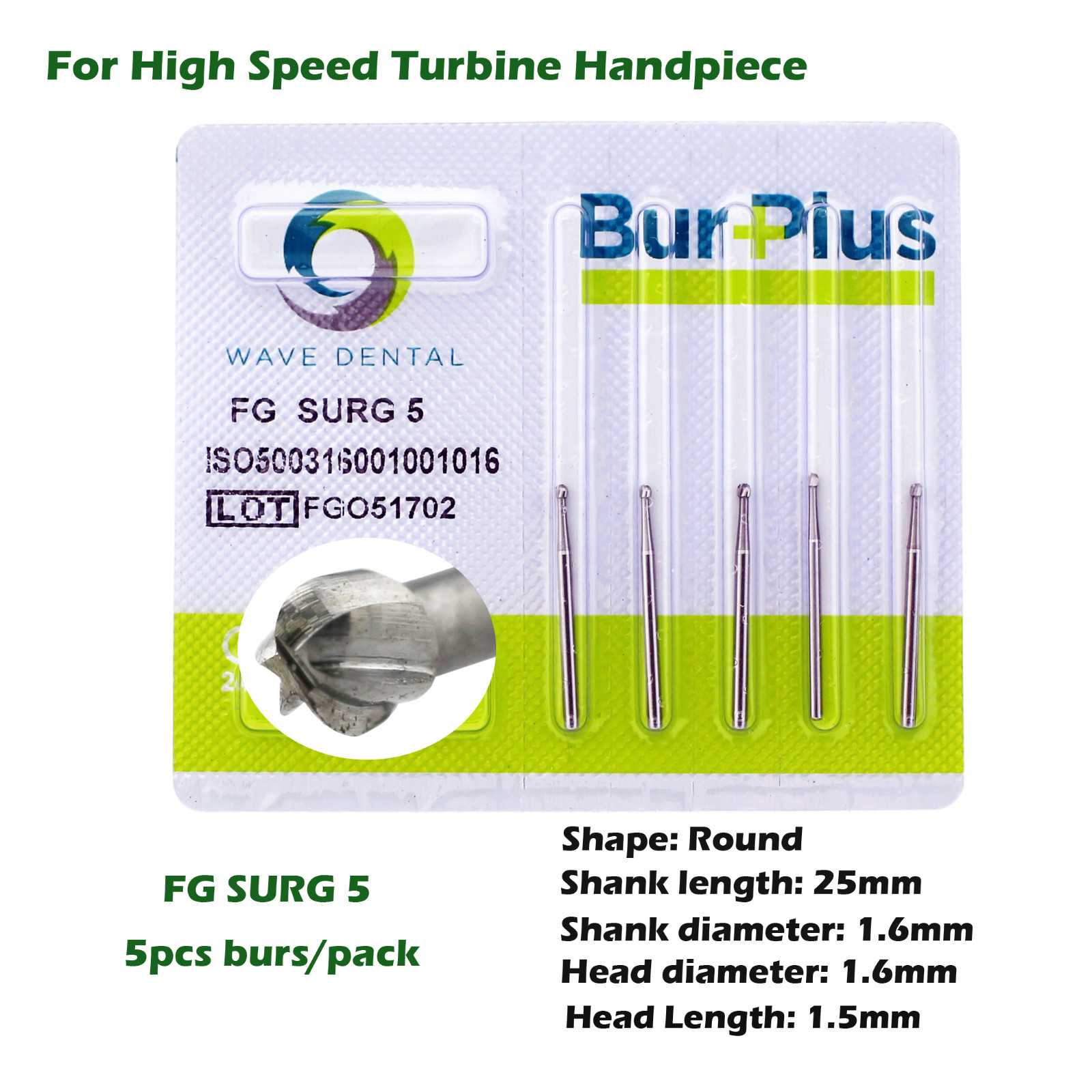 Wave Dental Carbide Burs FGOS Surgical Length 25mm Friction Grip FG 19mm Round