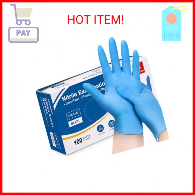 Schneider Nitrile Exam Disposable Gloves for Medical, Cleaning, 4 Mil, Blue, Med