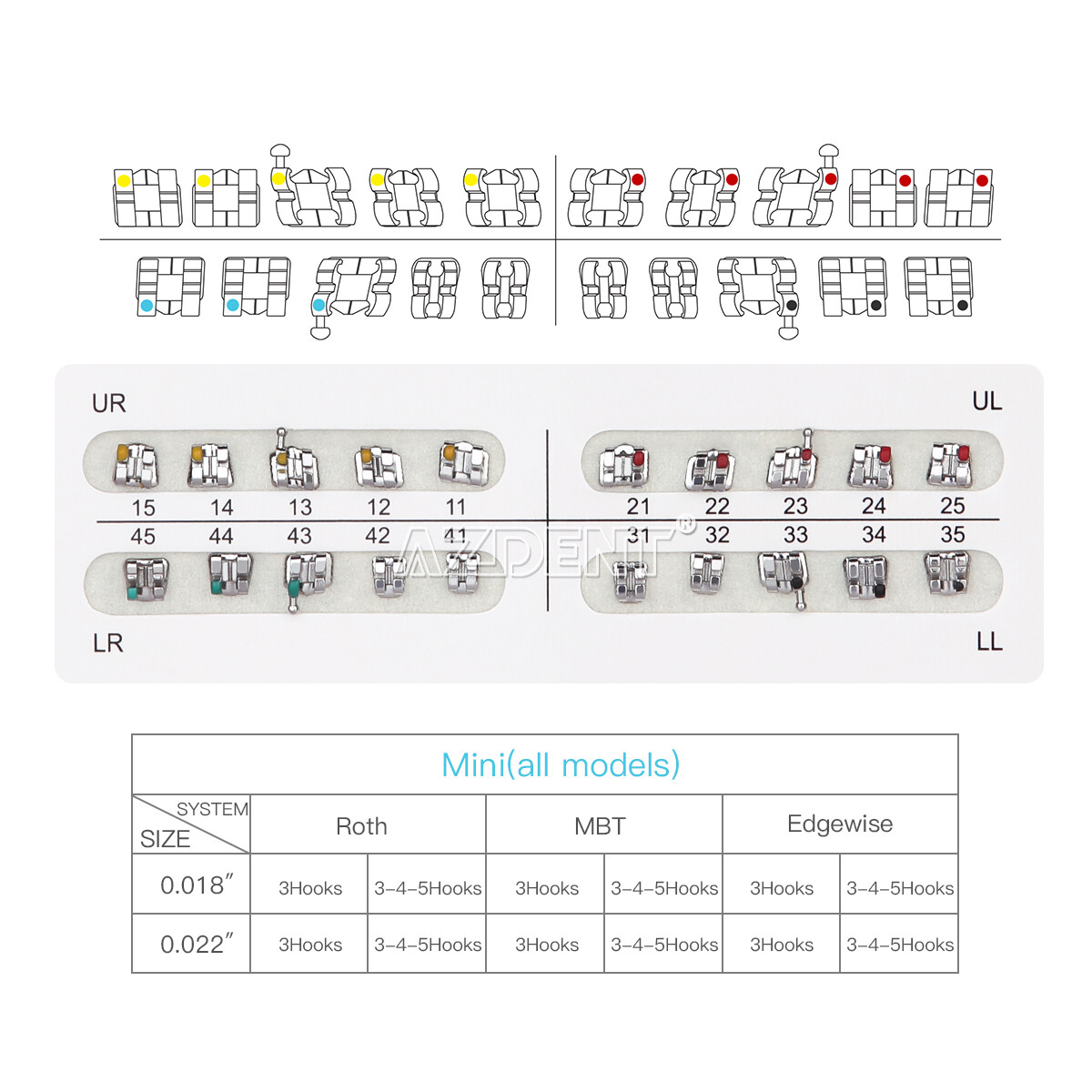 20X AZDENT Dental Orthodontic Brackets Brace Mini Standard Roth/MBT Slot.022 018
