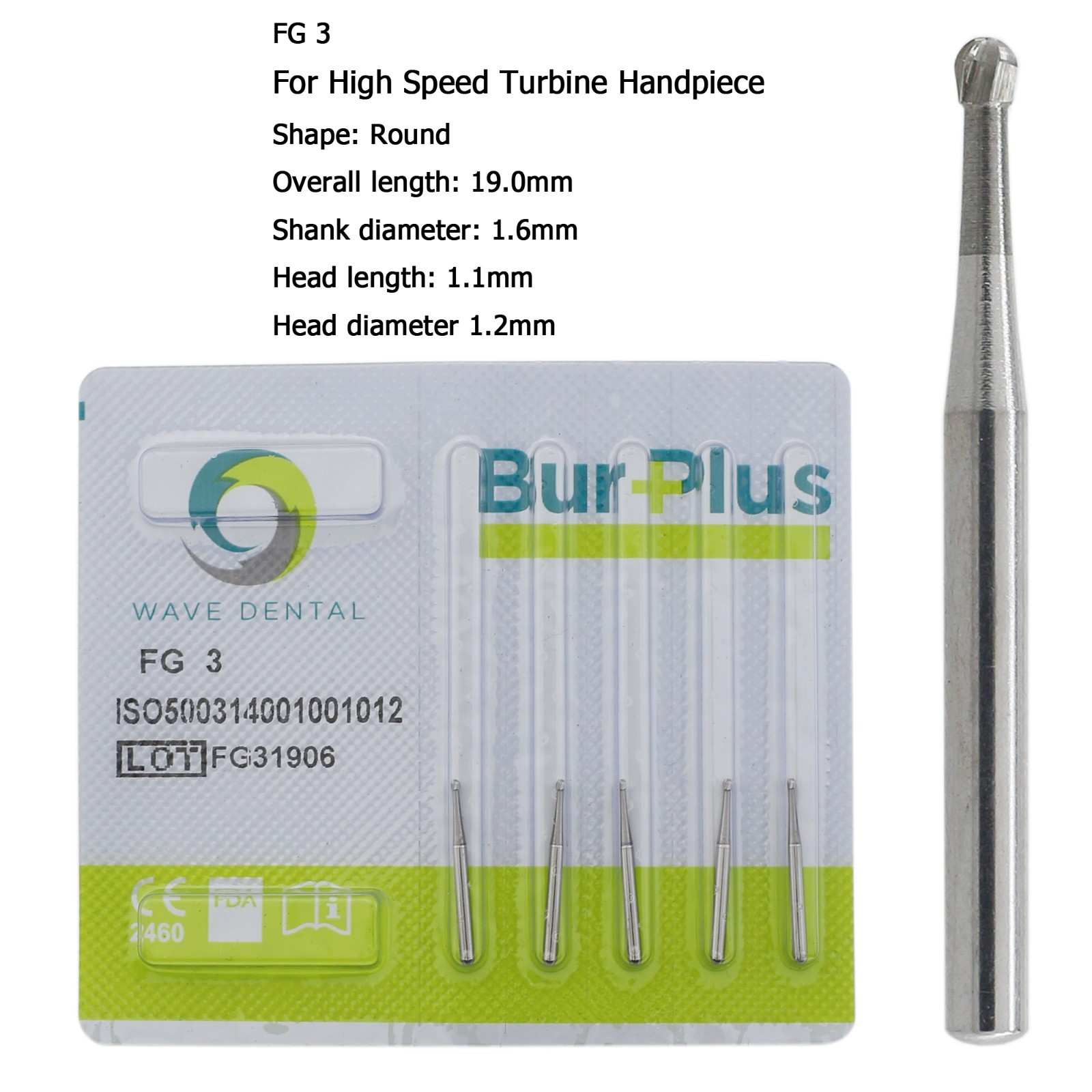WAVE Dental Round Surgical Burs Carbide Bur High Speed Long FG / FG SURG 2 4 6 8