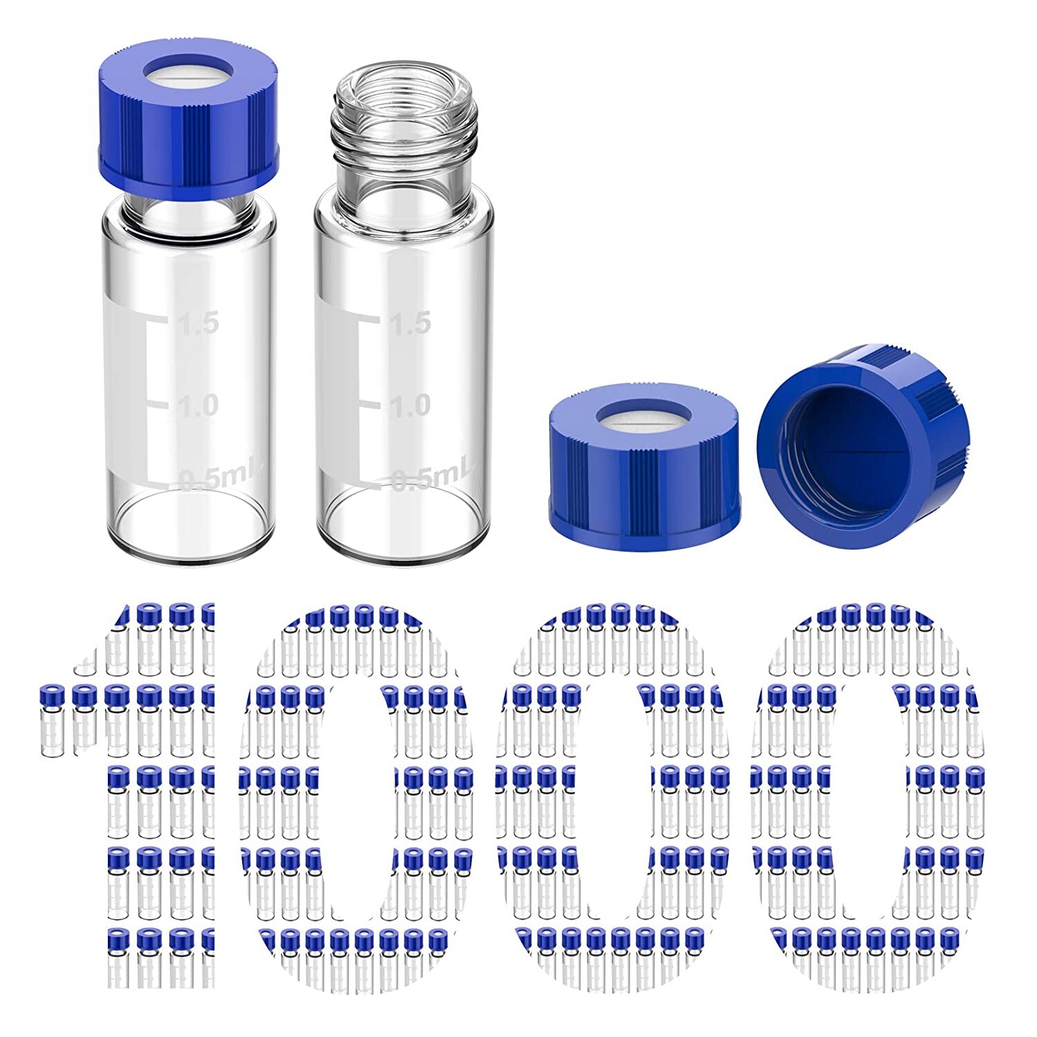 1000pcs 2ml Sample Vials+Screw Caps Clear Glass Bottles 9-425 HPLC GC PTFE 9mm