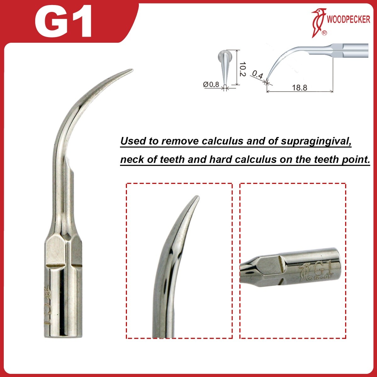 US Original Woodpecker Dental Scaler Tips Scaling Tip G1 G2 G4 P1 P3 For EMS