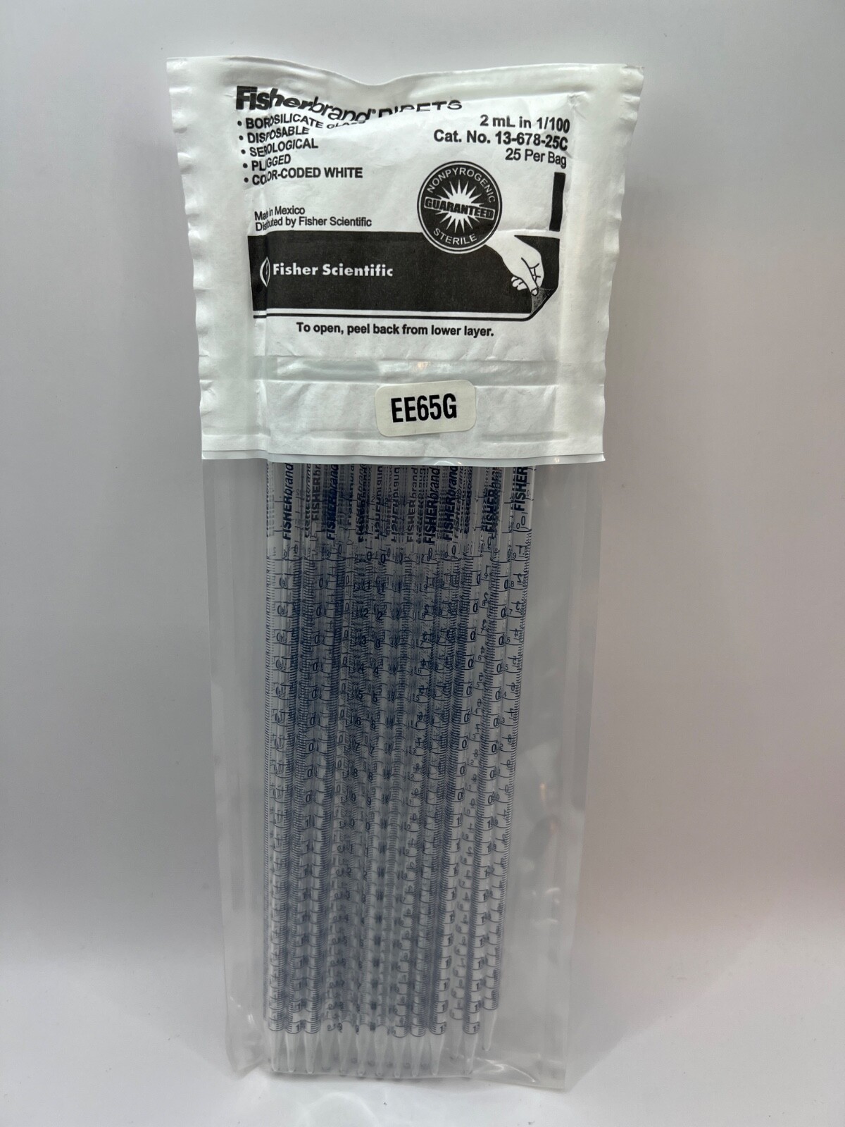 Fisher Pipets 2z mL in 1/10, borosilicate glass – 10 Packs of 25 – 250 Total