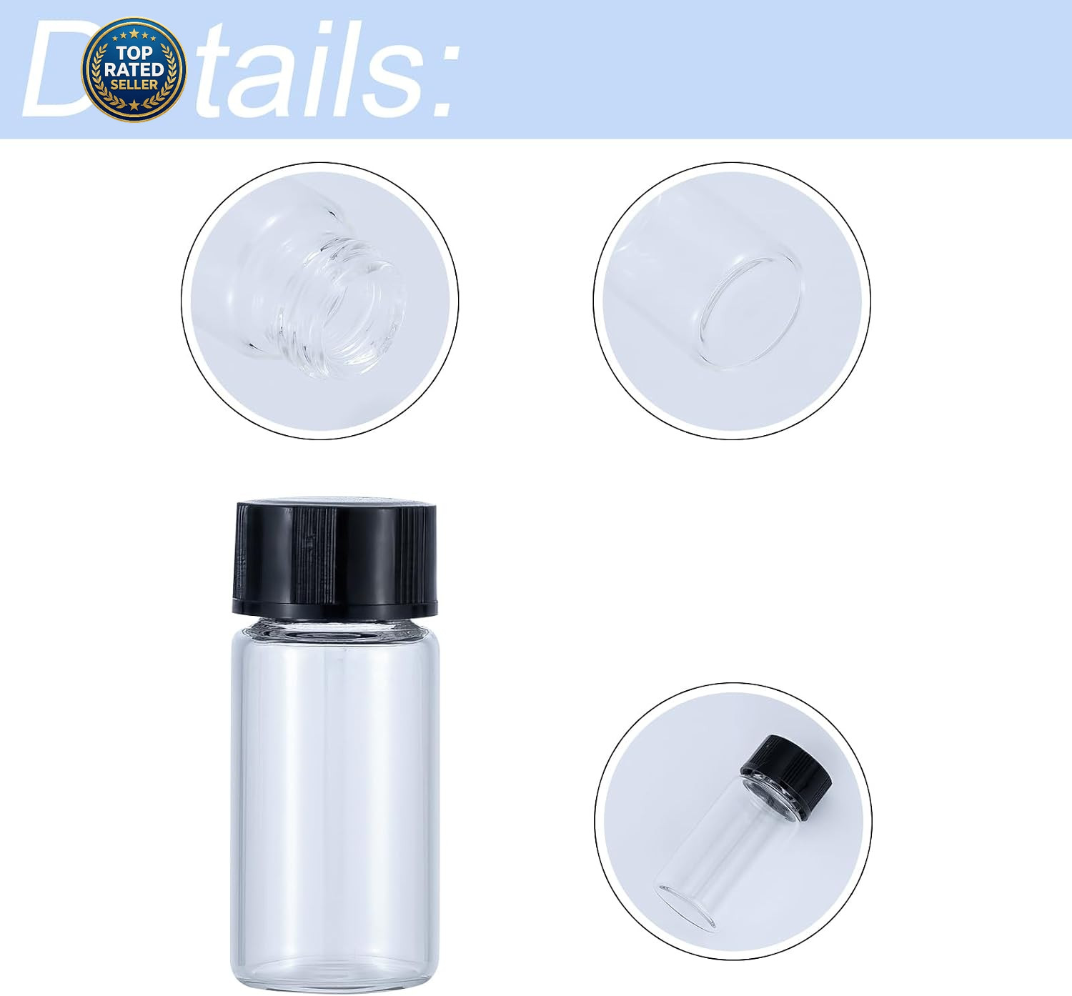 2 or 10 Pc 5ml Mini Clear Glass Vials with Plastic Screw Caps for Essential Oils