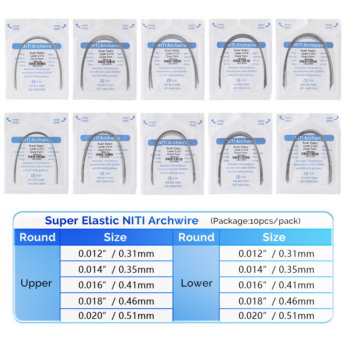 AZDENT Dental Orthodontic Supper Elastic Niti Round Arch Wire 012Upper/ 020Lower