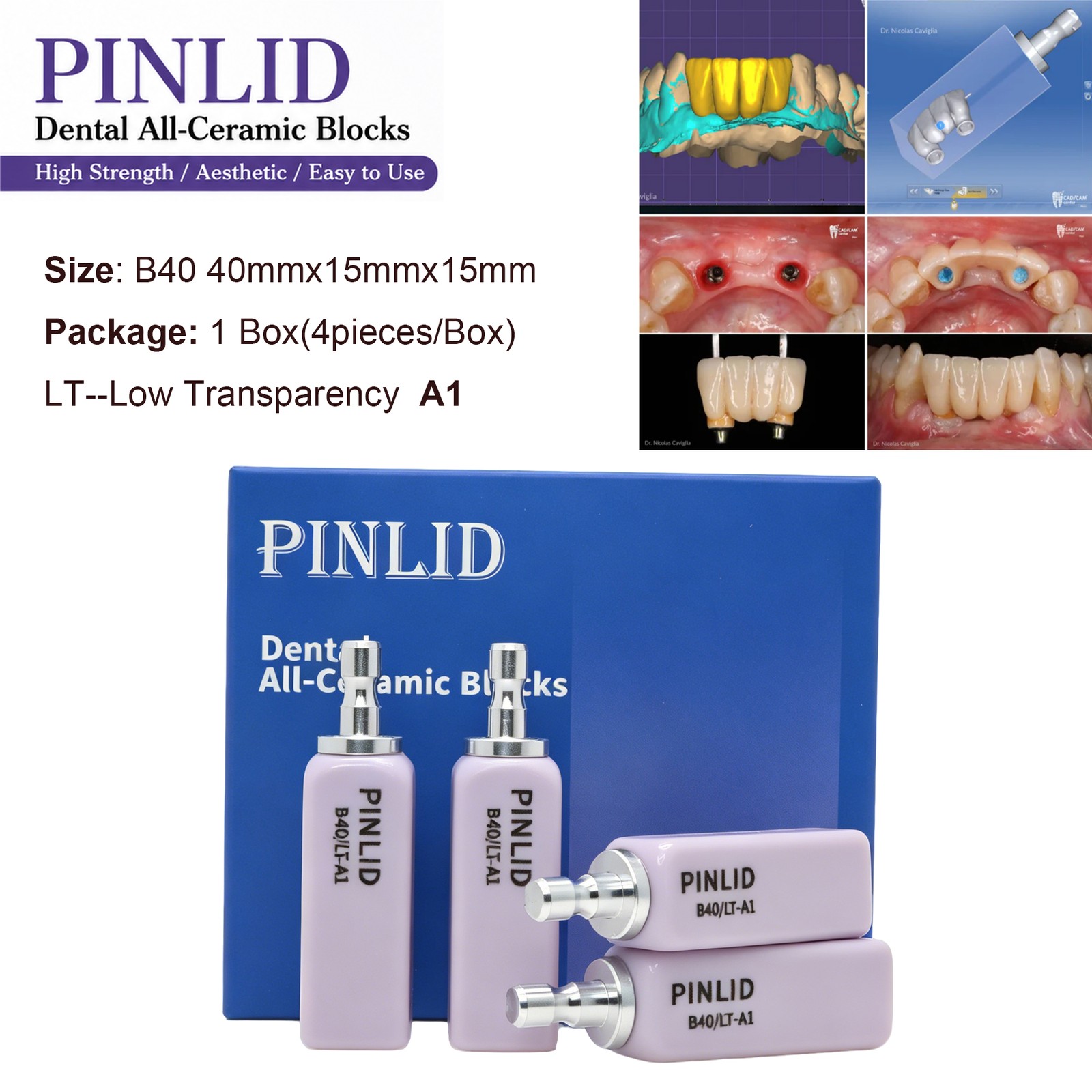 LT Dental Glass Ceramic CEREC CAD CAM B40 Blocks Bridges Lithium Disilicate 4Pcs