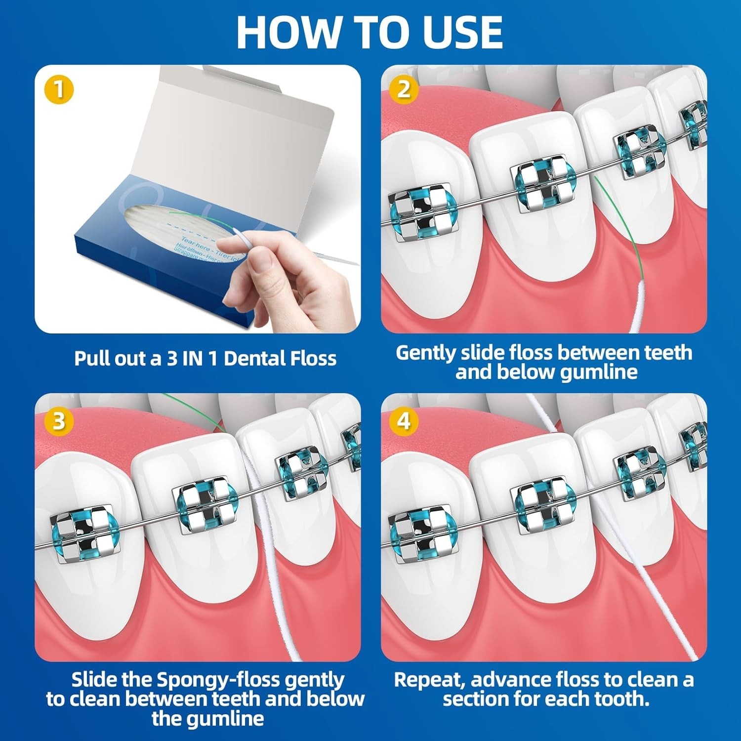 Bopika Dental Floss for Braces, 3 in 1 Ultimate Floss, 80 Foot (Pack of 2)