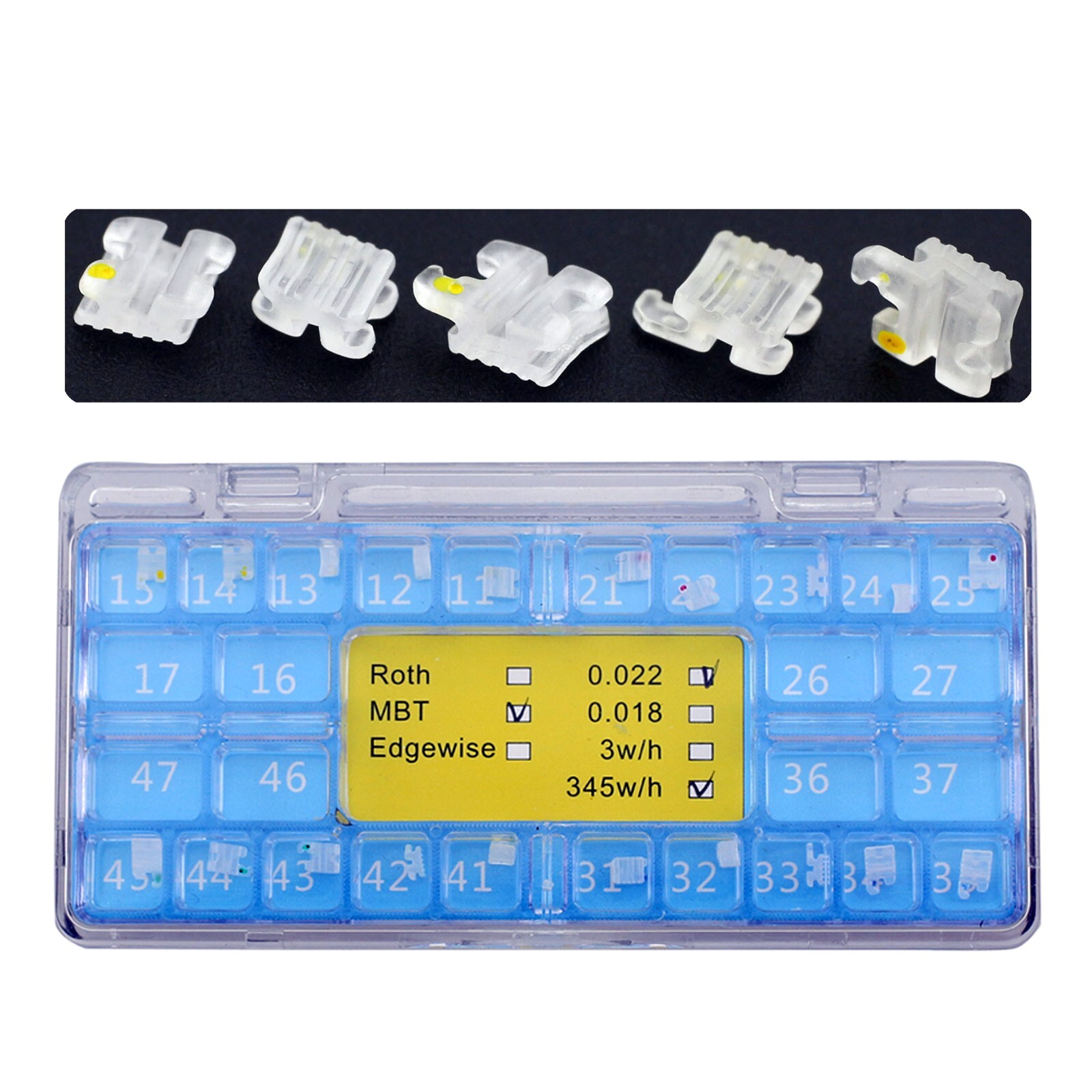 Dental Orthodontic Ceramic Brackets Braces Sapphire Roth MBT 022 345 Hooks 5-5