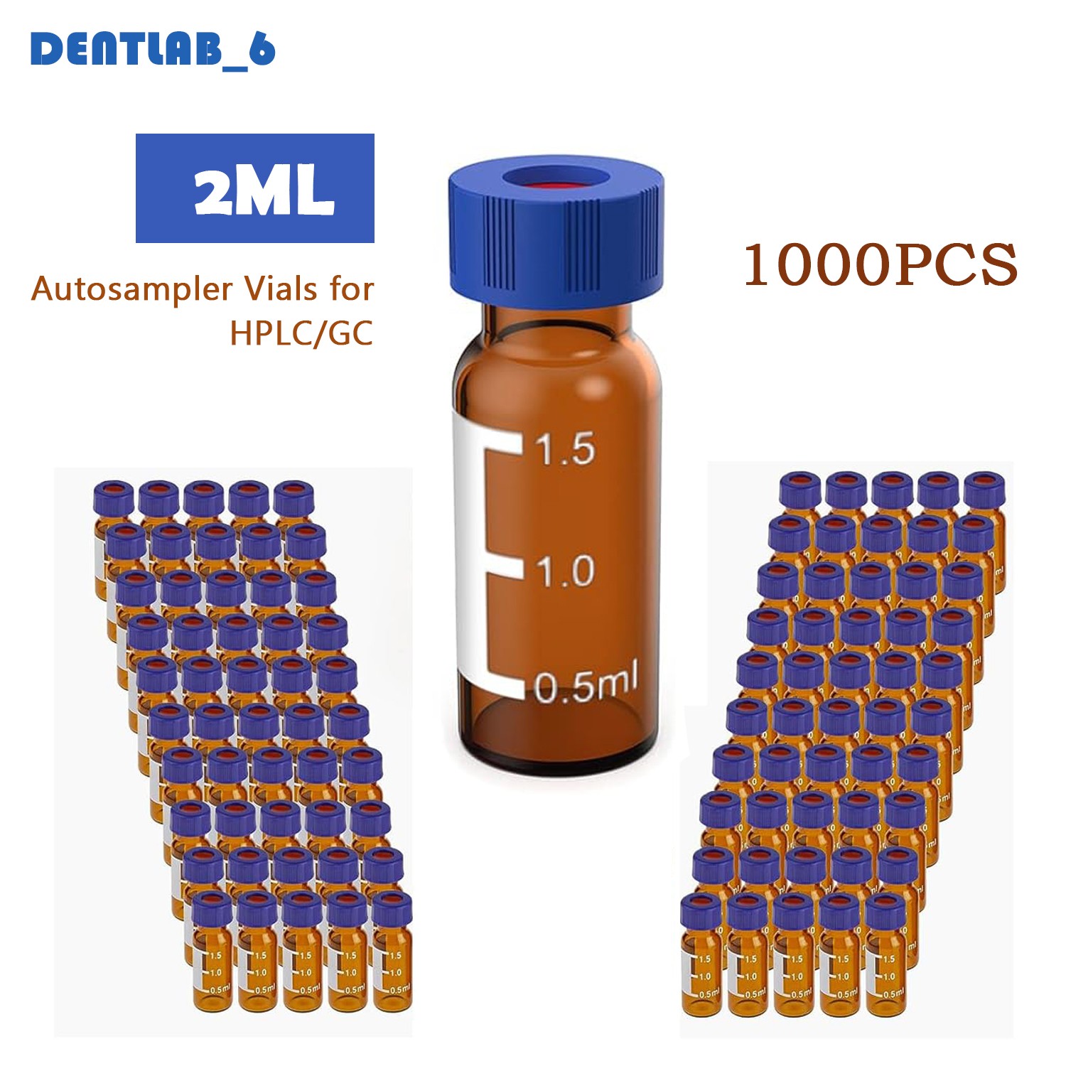 1000Pcs 2ml Glass Vials Autosampler Vial Amber 9-425 9mm Precision Screw Caps