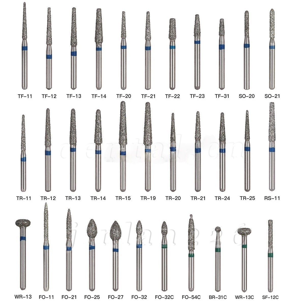 100 Types Dental FG Diamond Burs For High Speed Handpiece Friction Grip 50pcs