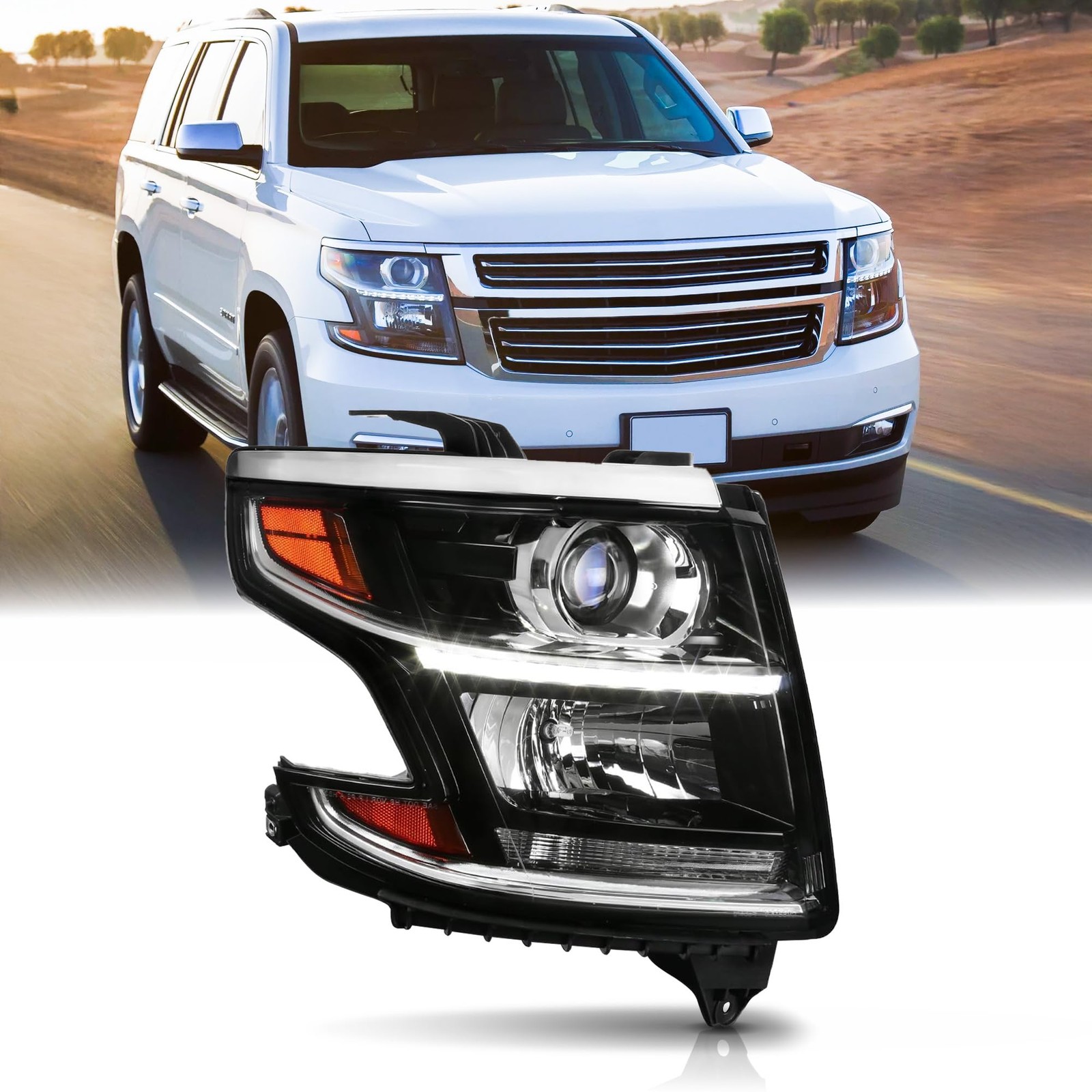 HID Projector Headlight For 15-20 Chevy Tahoe Suburban W/Bulbs Right Side RH