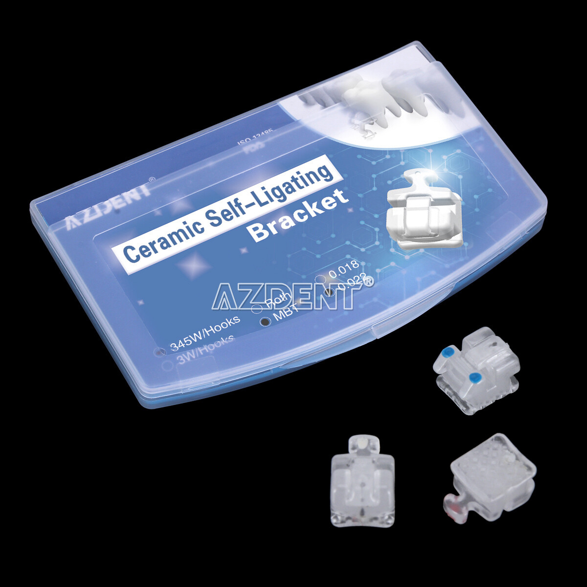 AZDENT Dental Self-Ligating Ceramic Bracket Braces Tool MBT Roth 0.022 Hooks 345