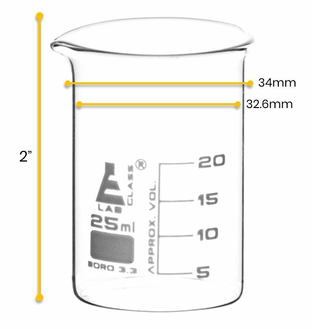 Eisco Labs 25ml Beaker, Low Form – 5ml Graduations – Borosilicate Glass