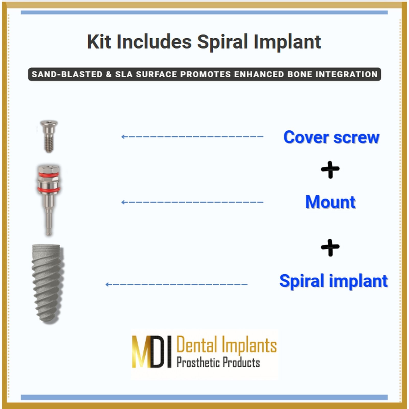 MDI Dental France 1Kit3 | Spiral Fixture + Abutment + Healing Cap | Titanium Lab
