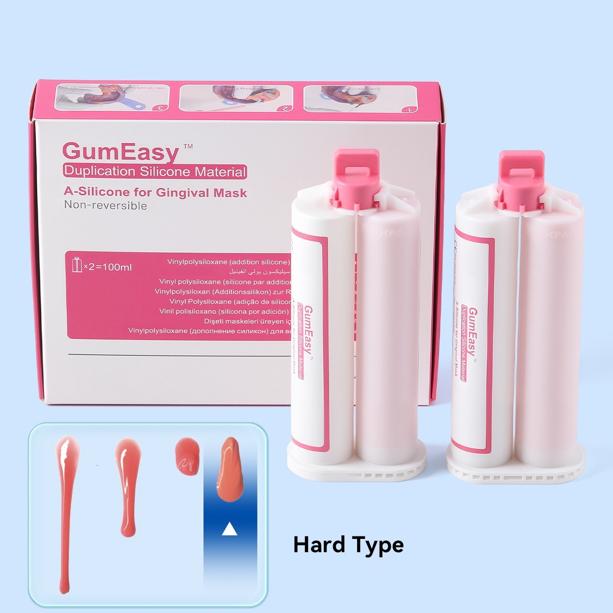 Dental Impression A-Silicone Pink for Gingival Mask Hard/Soft Regular/Soft High