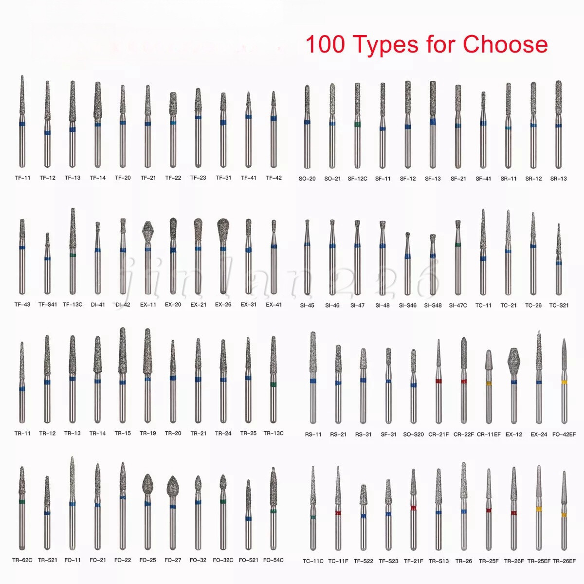100 Types SANDENT Dental FG Diamond Burs For High Speed Handpiece Friction Grip