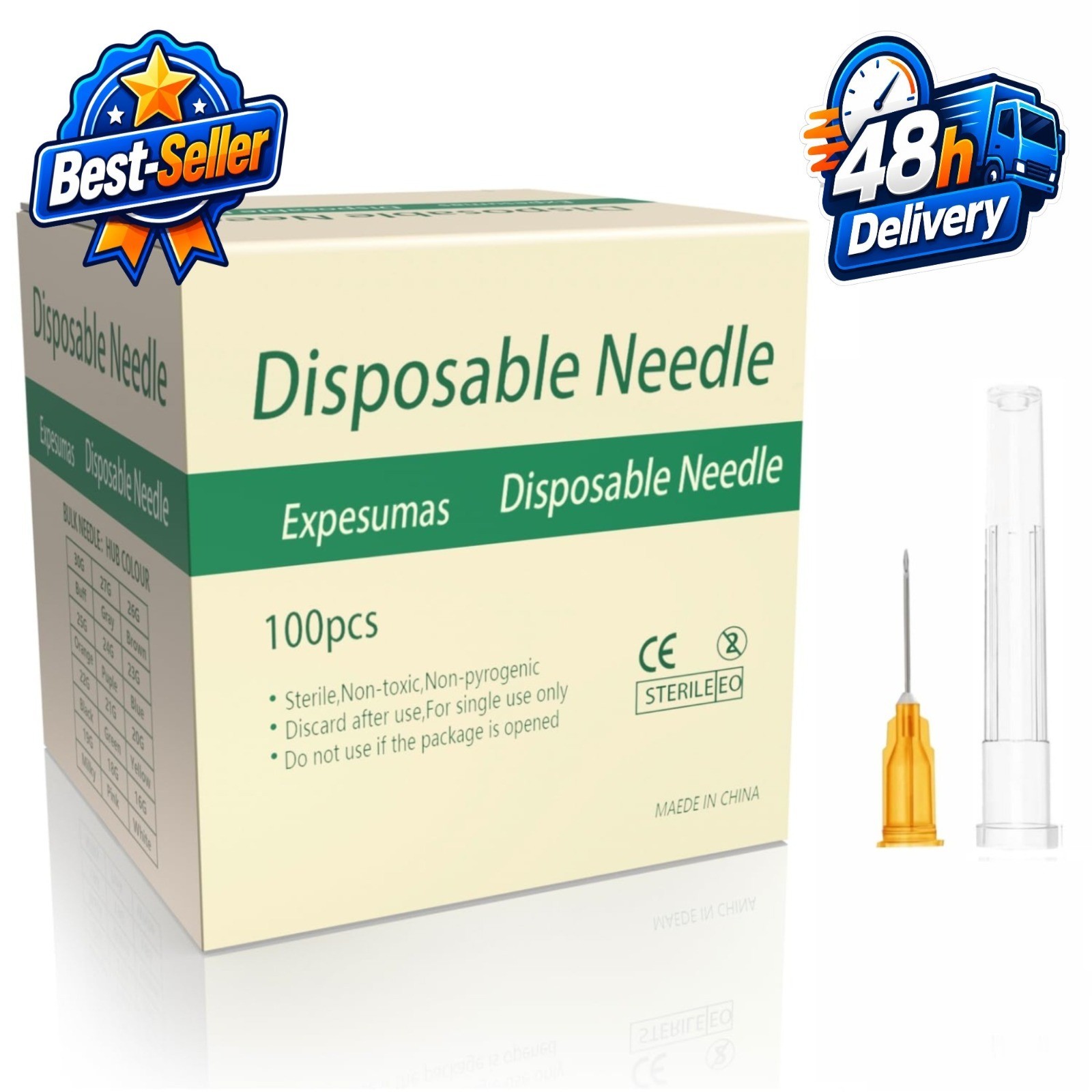 100 Pack 25 Gauge 5/8 Inch Sterile Disposable Syringes