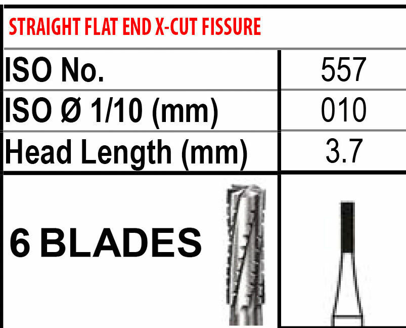 FG557 Carbide Burs Beavers Dental (100-10 Pack) Flat End Cross Cut Fissure
