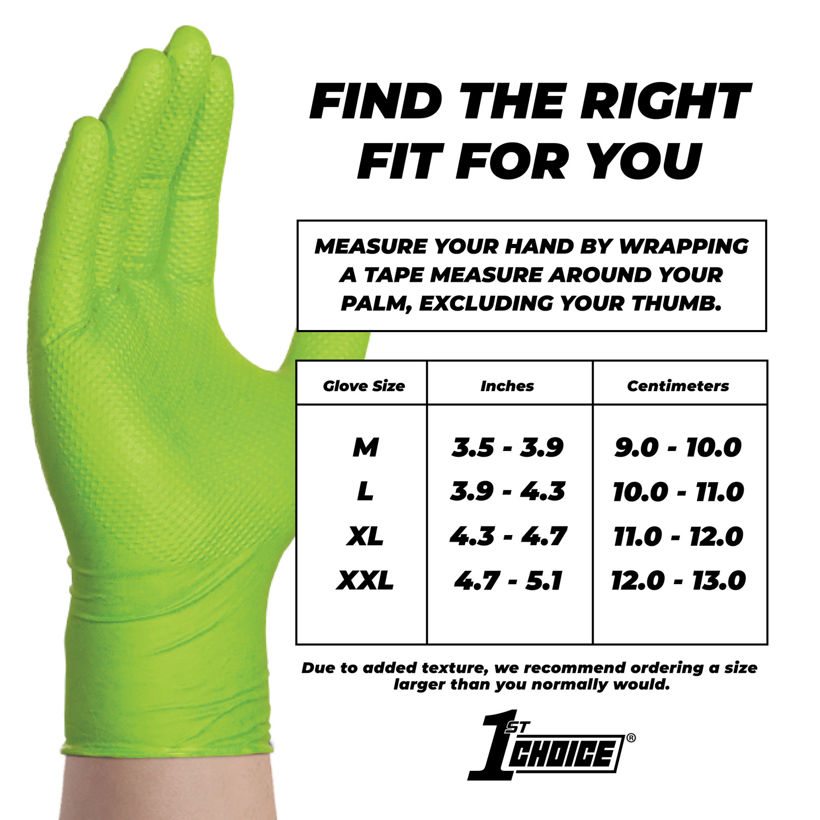 1st Choice Premium Green Nitrile Disposable Gloves 6 Mil Diamond Texture 100/Box
