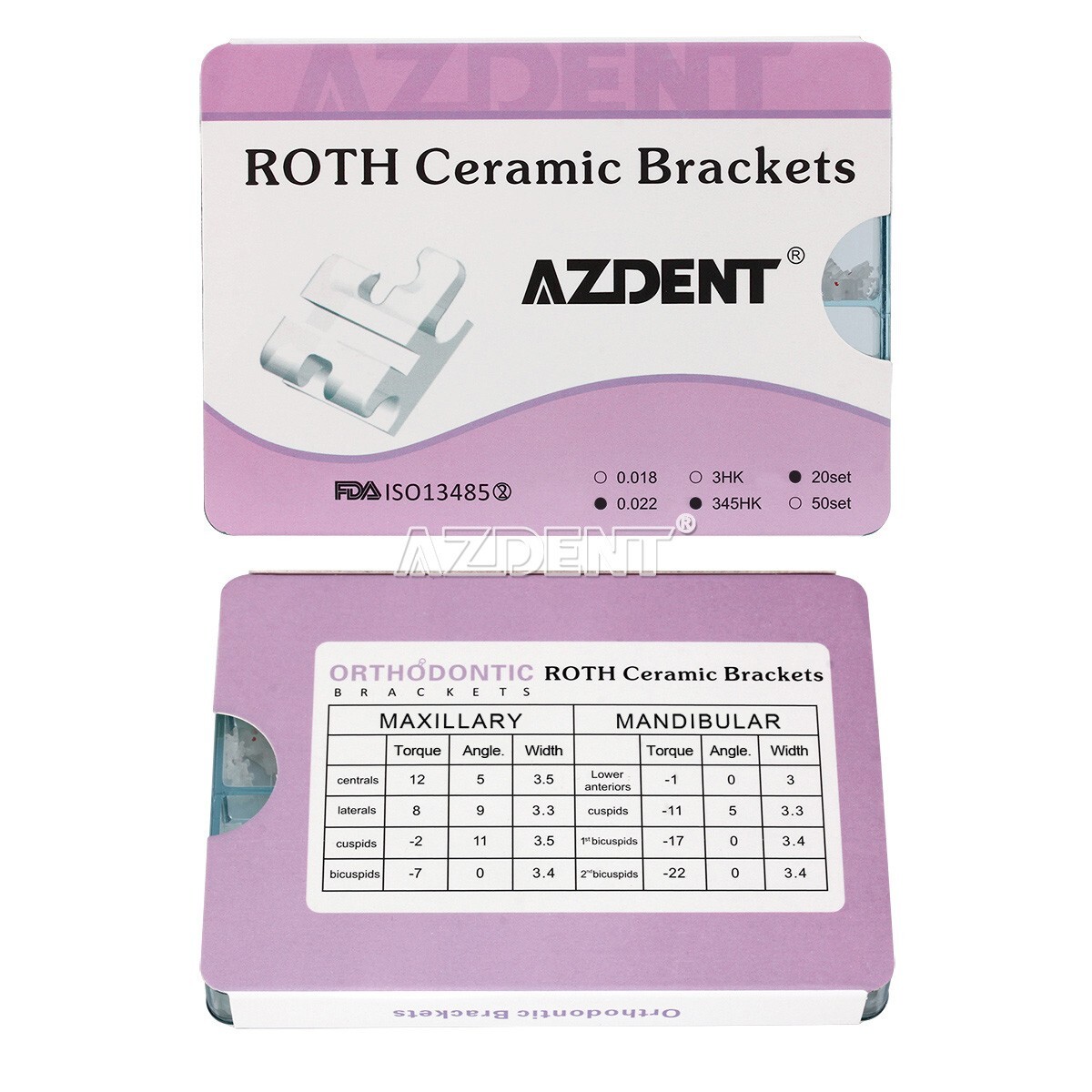 AZDENT Dental Ortho Ceramic Brackets Braces Roth MBT 0.022 Hooks 3 4 5