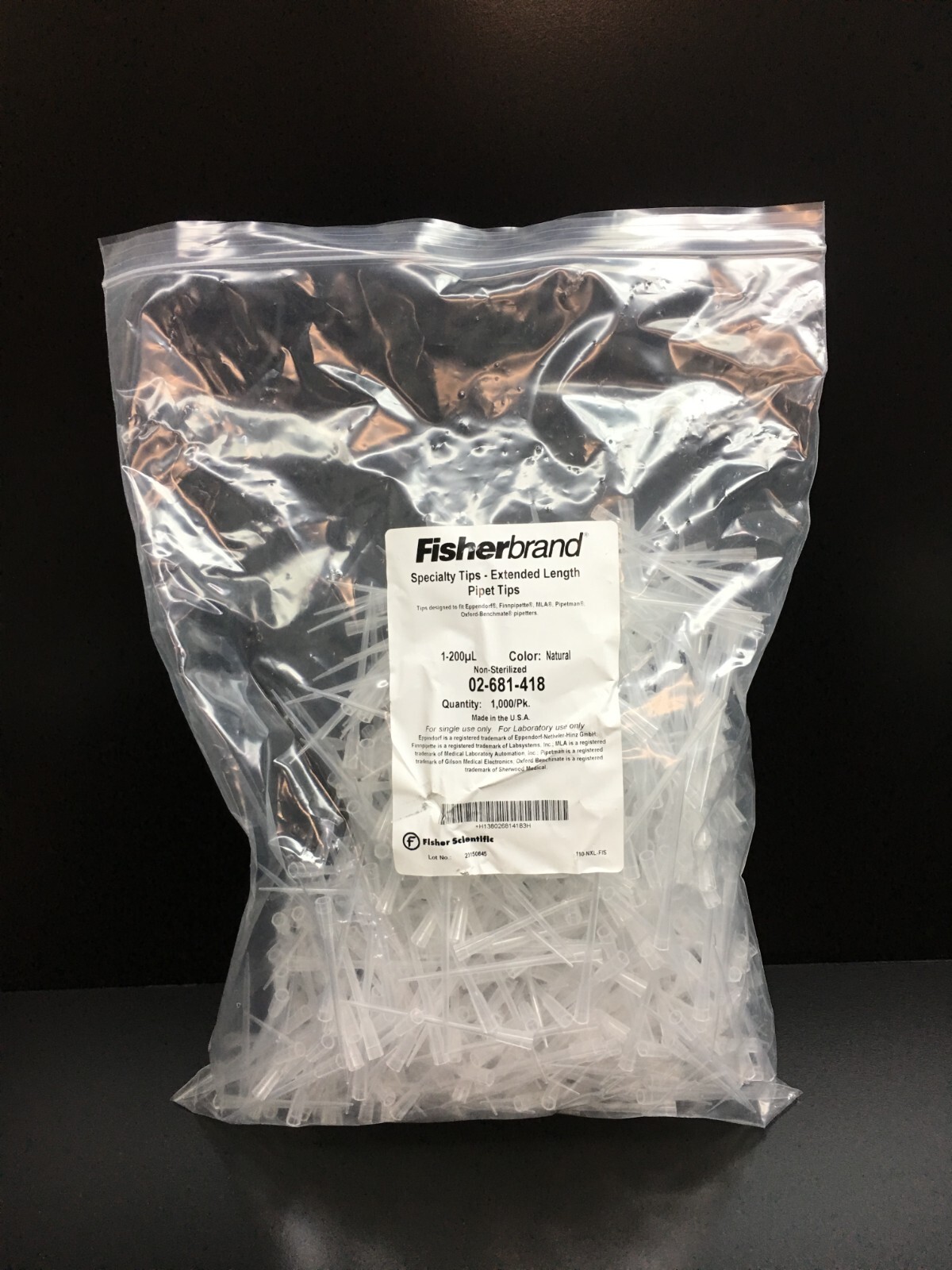 Fisherbrand REF 02-681-418 Specialty Tips Extended Length 1-200uL Natural 1000PC