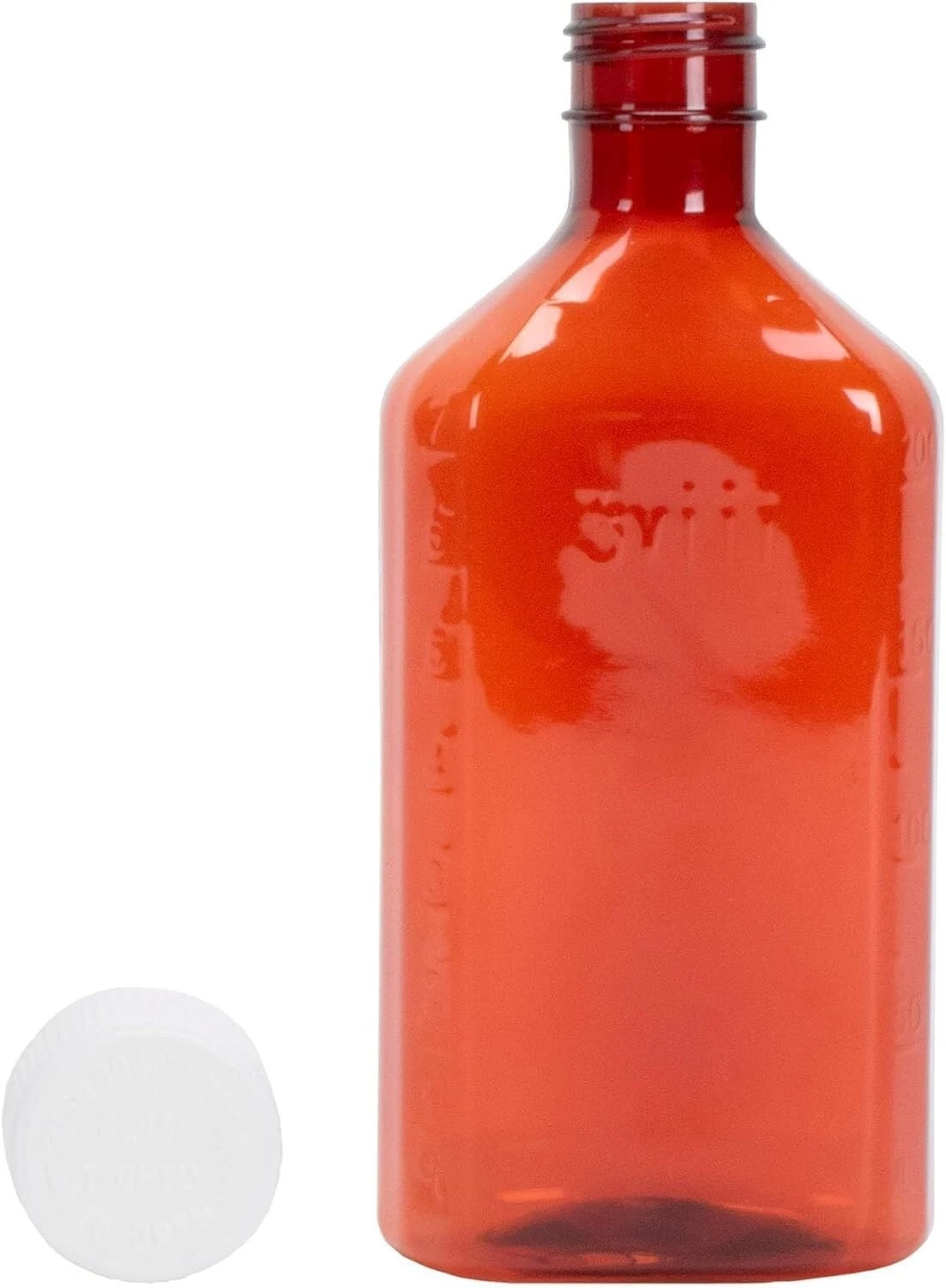Amber Graduated Oval Liquid Medicine Bottles Plastic CR Caps Multiple Sizes