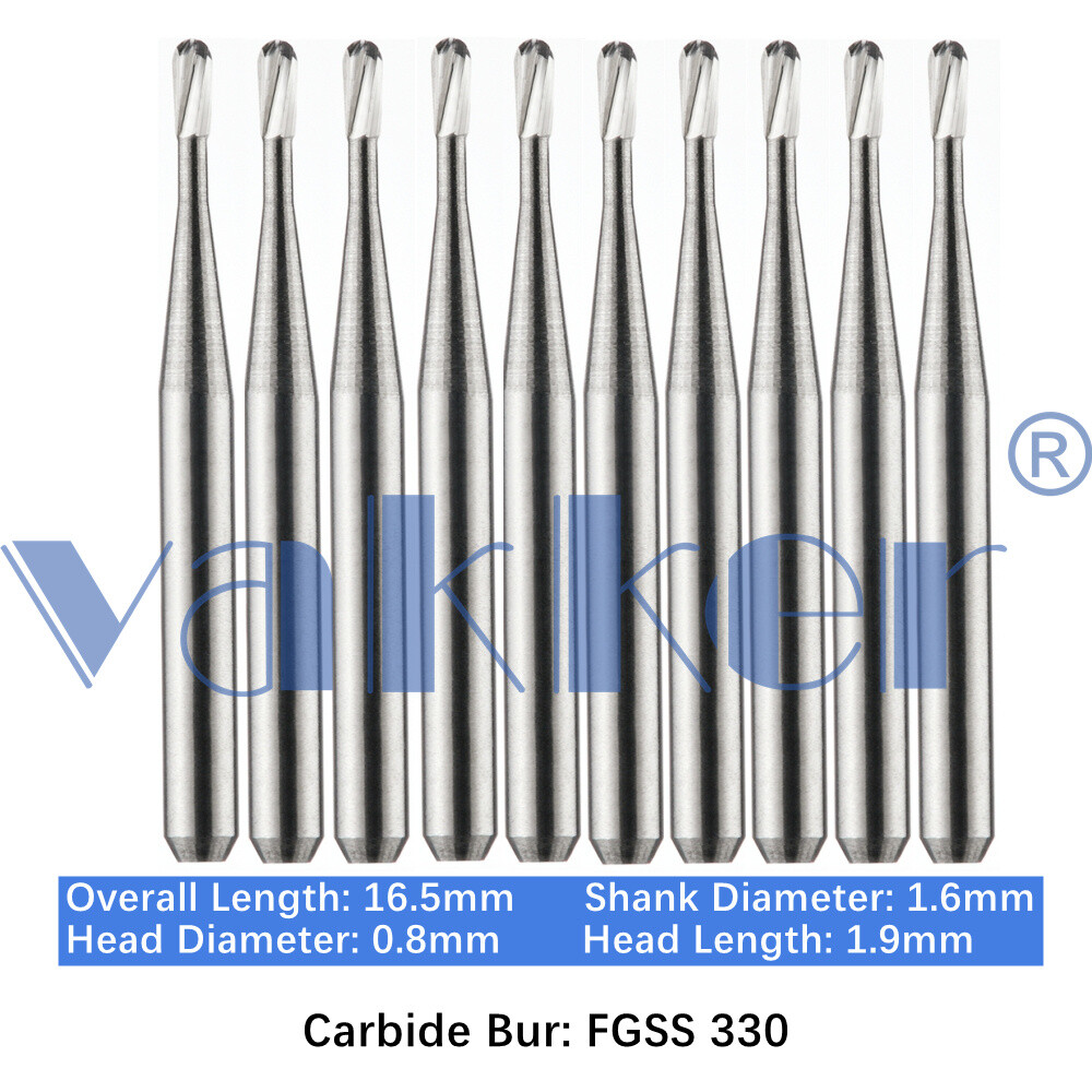 Vakker 10PC Dental Bur Friction Grip Carbide Burs FG SS 2 6 8 Short Shank 16.5mm