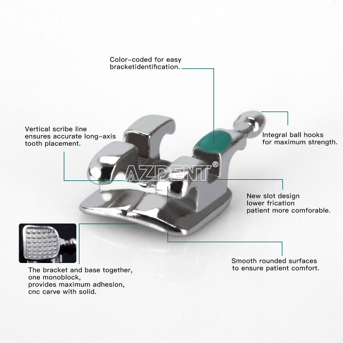 AZDENT Dental Orthodontic MIM Monoblock Brackets Braces Mini Roth MBT 018/ 022