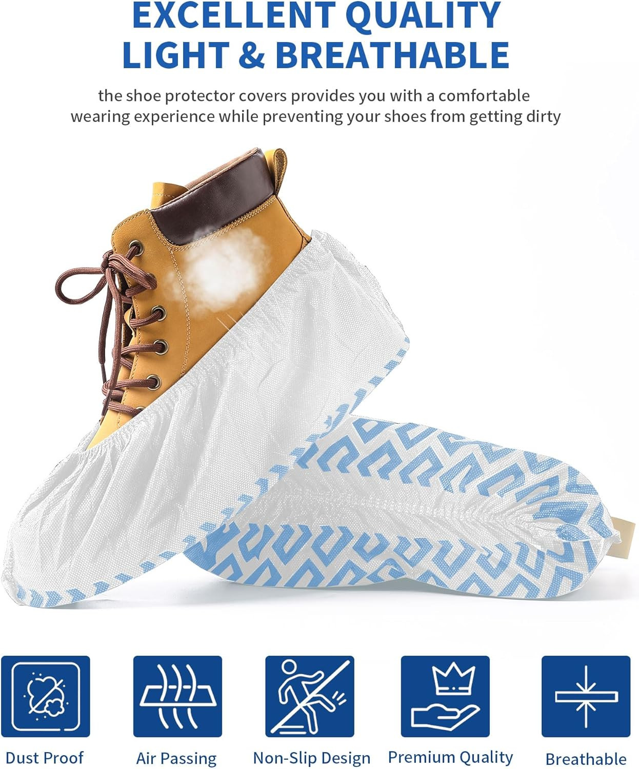 X-Large Shoe Covers Disposable Non Slip Booties 50 Pack White Fits Up to Men 13