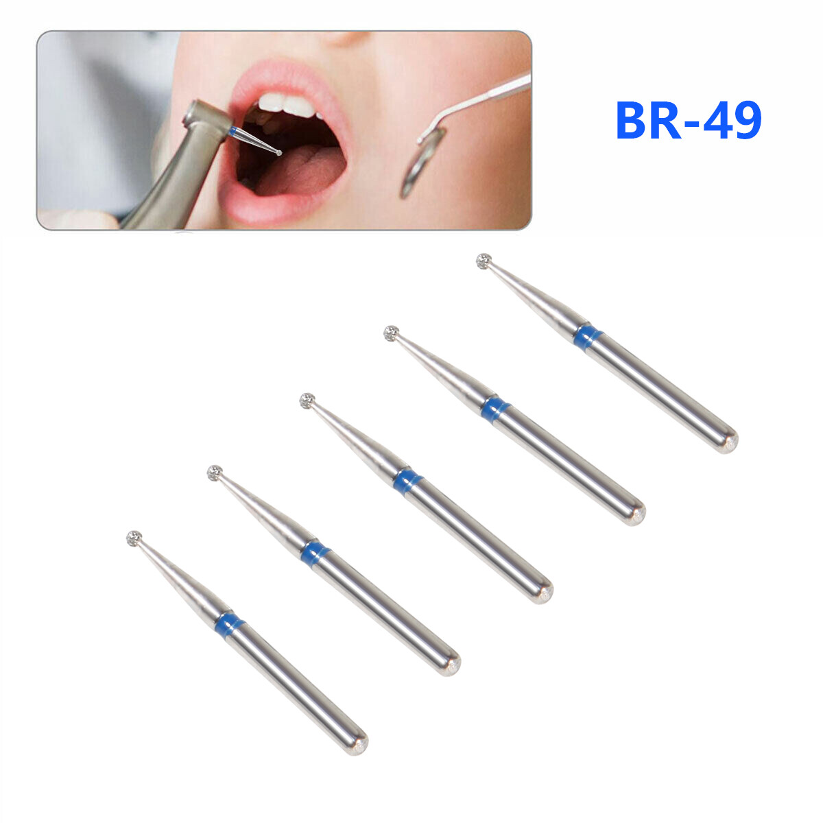 100pcs Dental Diamond Burs Ball Round BR-49 For High Speed Handpiece 5 pcs/pack