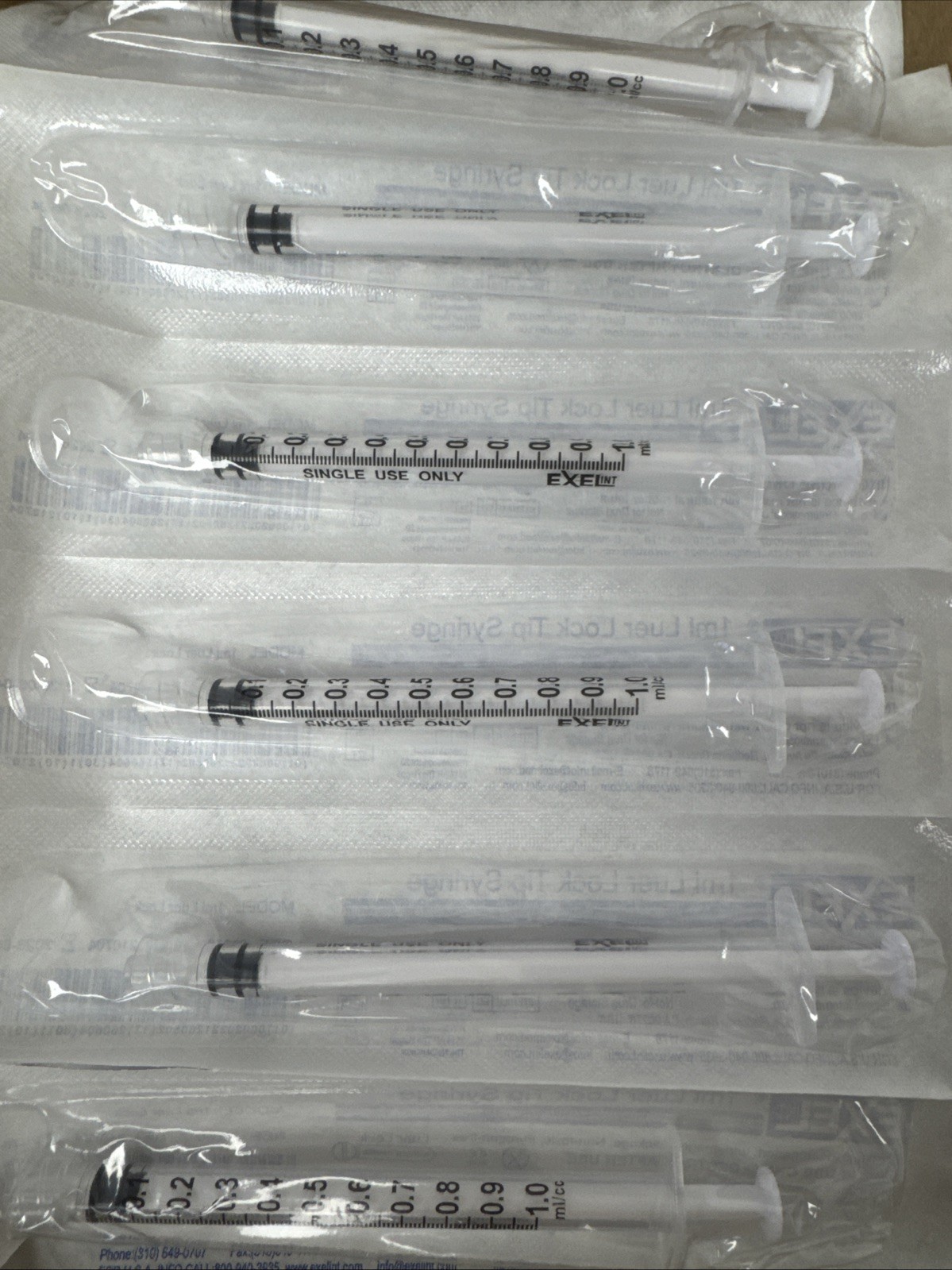 1ml Syringe Only, Luer Lock Tip, Sterile Without Needle, Exel #26050, 100/Box.