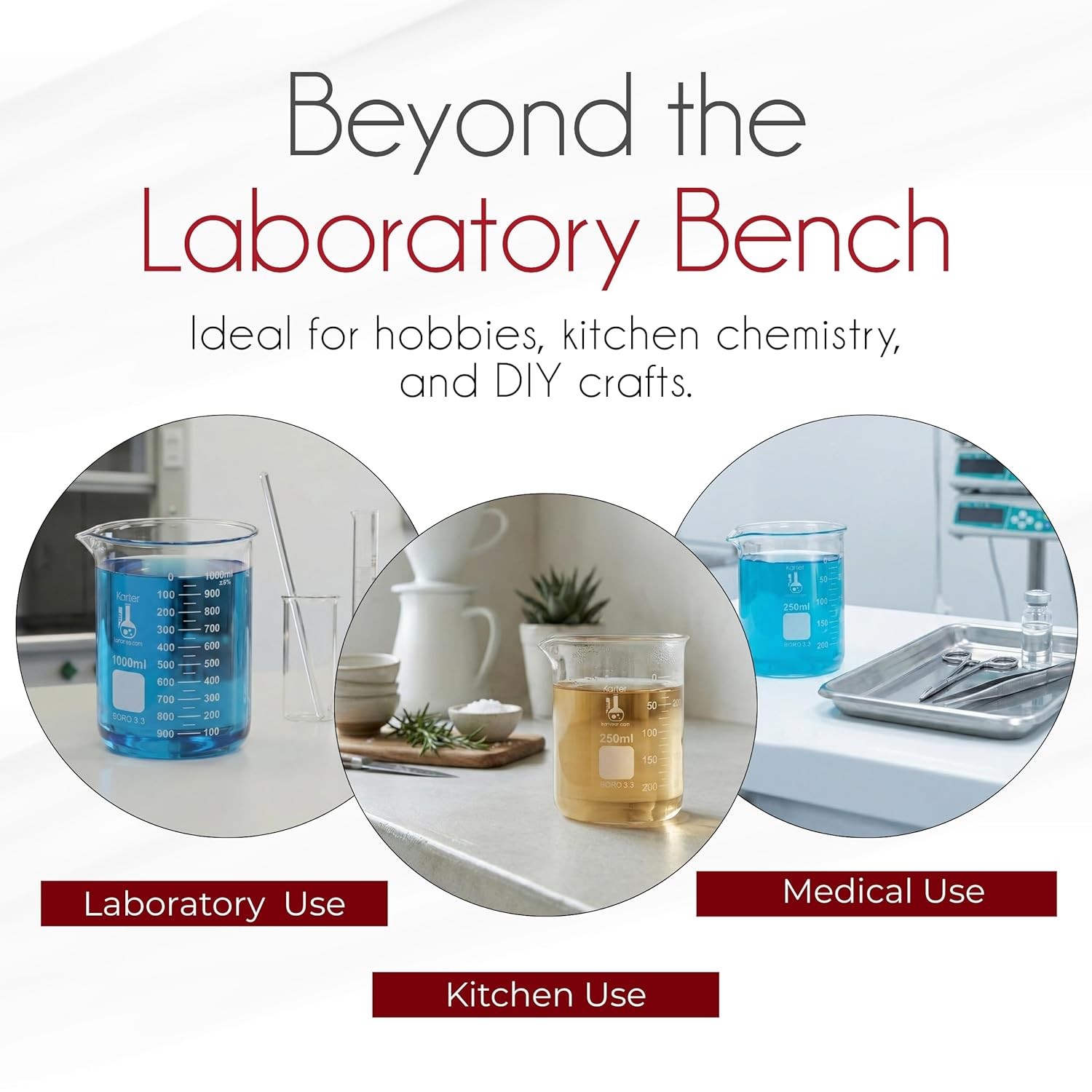Glass Beaker Set 6 Sizes 10ml-1000ml Griffin Low Form Borosilicate