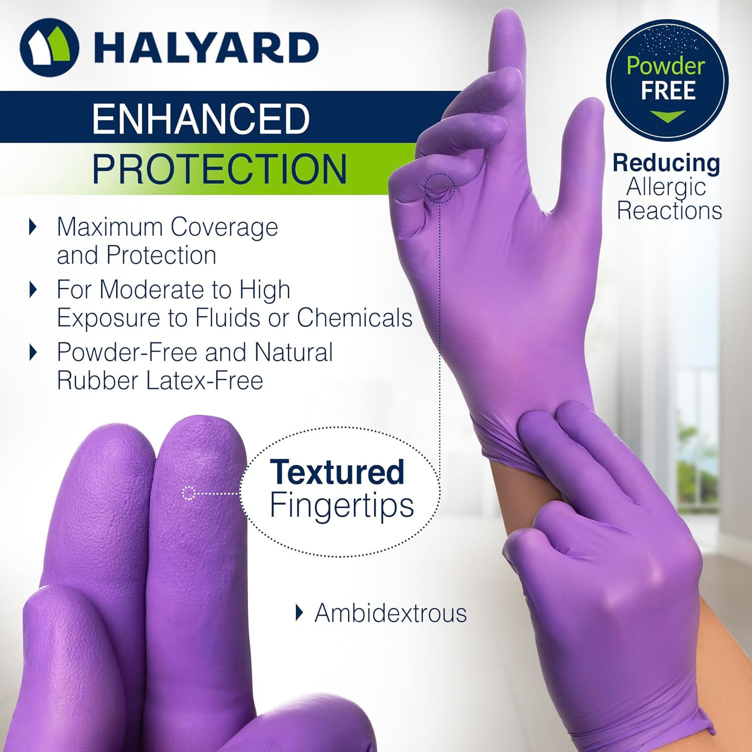 Purple Nitrile Exam Gloves Powder Free Latex Free 9.5in Ambidextrous Dental