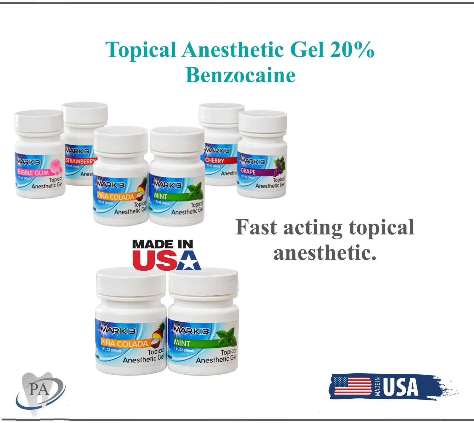 2 x Pack Dental Topical Anesthetic Gel 20%, 7 Flavors, 1oz Made in USA Exp 02/27